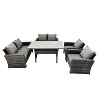 GARTENMÖBELSET mit 2 Sesseln,2 Zweisitzer,Esstisch Polyrattan Dunkelgrau 6-Sitzer - Dunkelgrau/Grau, Glas/Kunststoff - Fimous