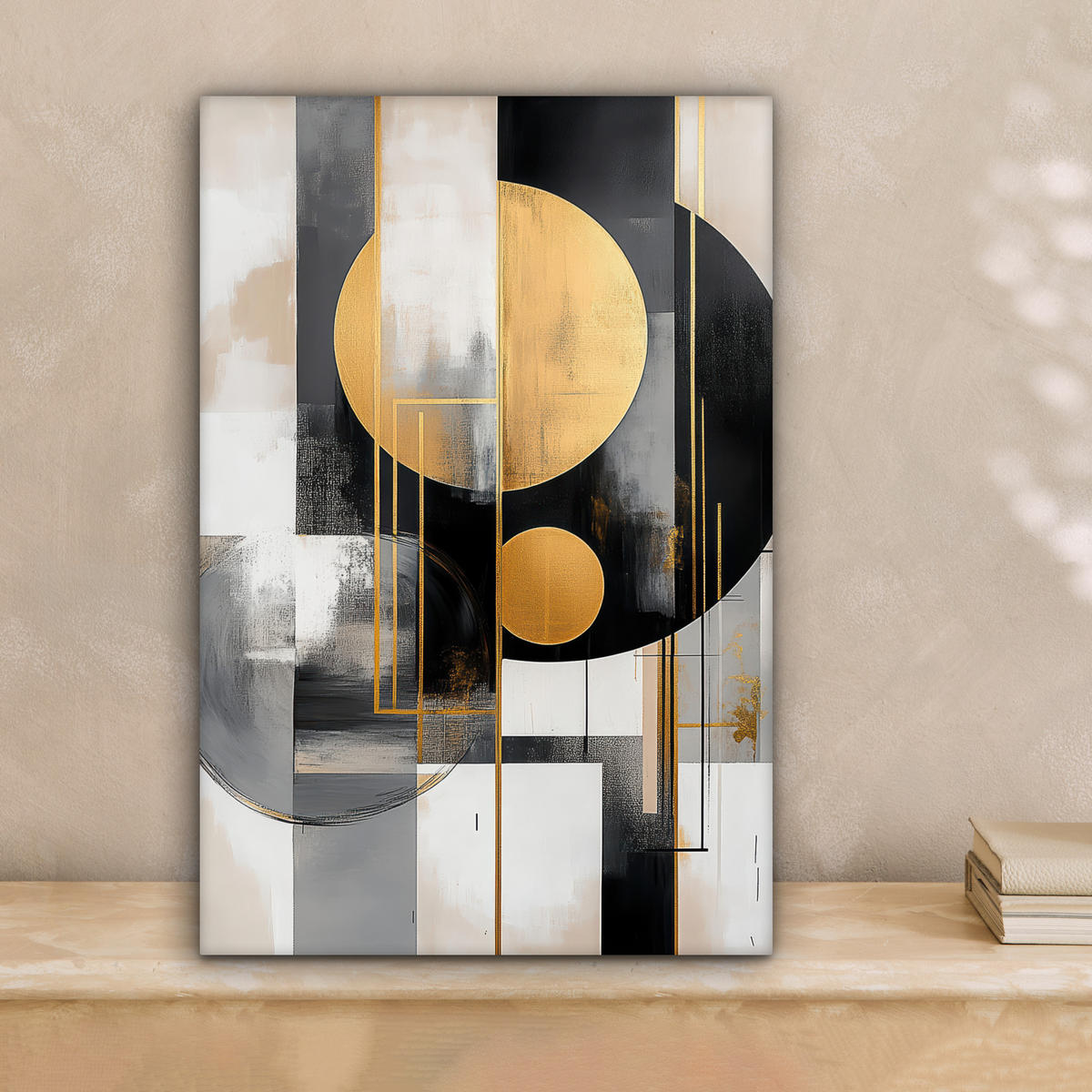LEINWANDBILD Abstrakt - Gold - Silber - Formen - Ästhetisch - Modern 20x30 cm - Goldfarben, Textil (20/30cm) - MuchoWow