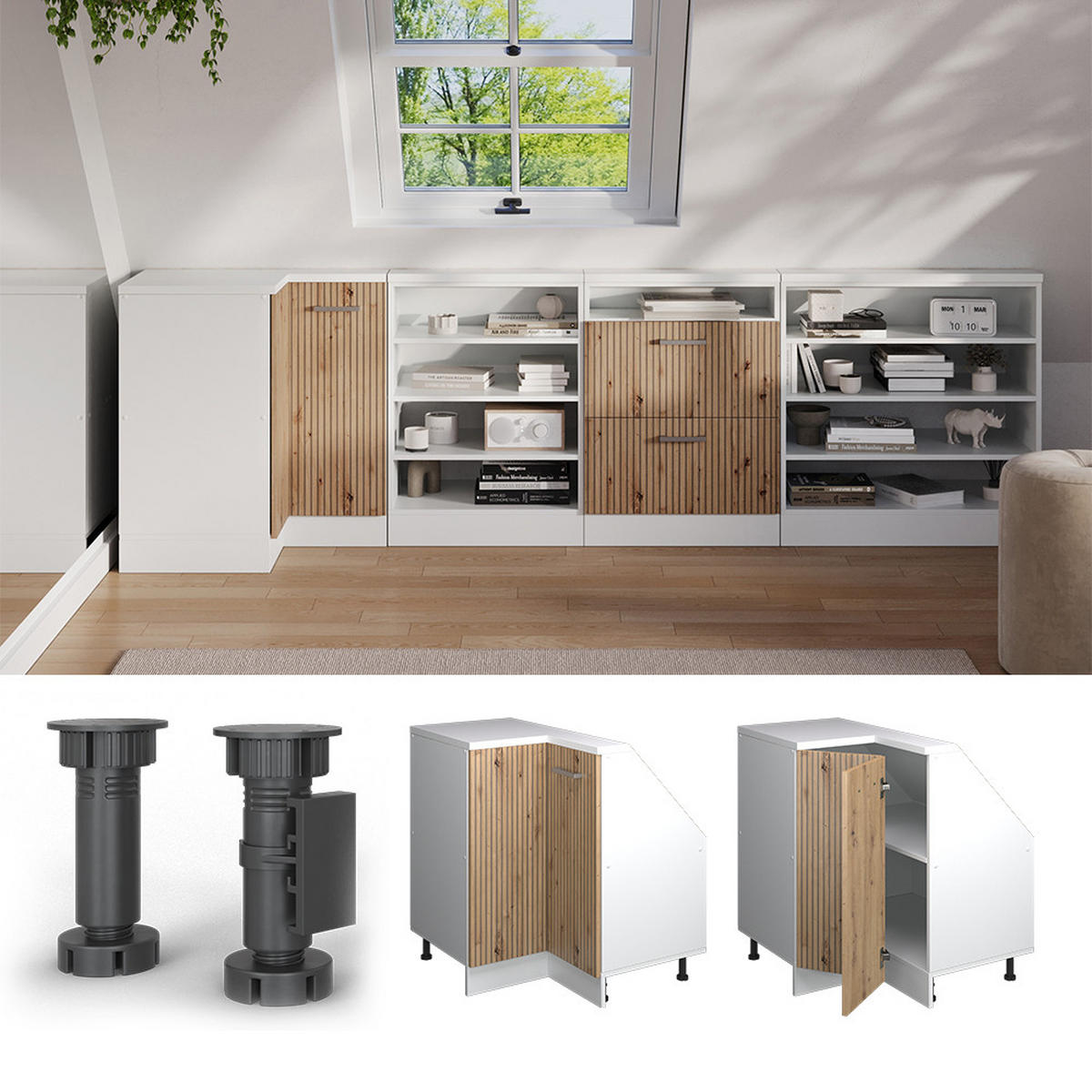 DACHSCHRÄGENSCHRANK ECKSCHRANK Rion Artisan Eiche/Weiß 75.6 x 81.6 cm mit 1 Tür - Eiche Artisan/Weiß, Holzwerkstoff (75.6/81.6/75.6cm) - Vicco