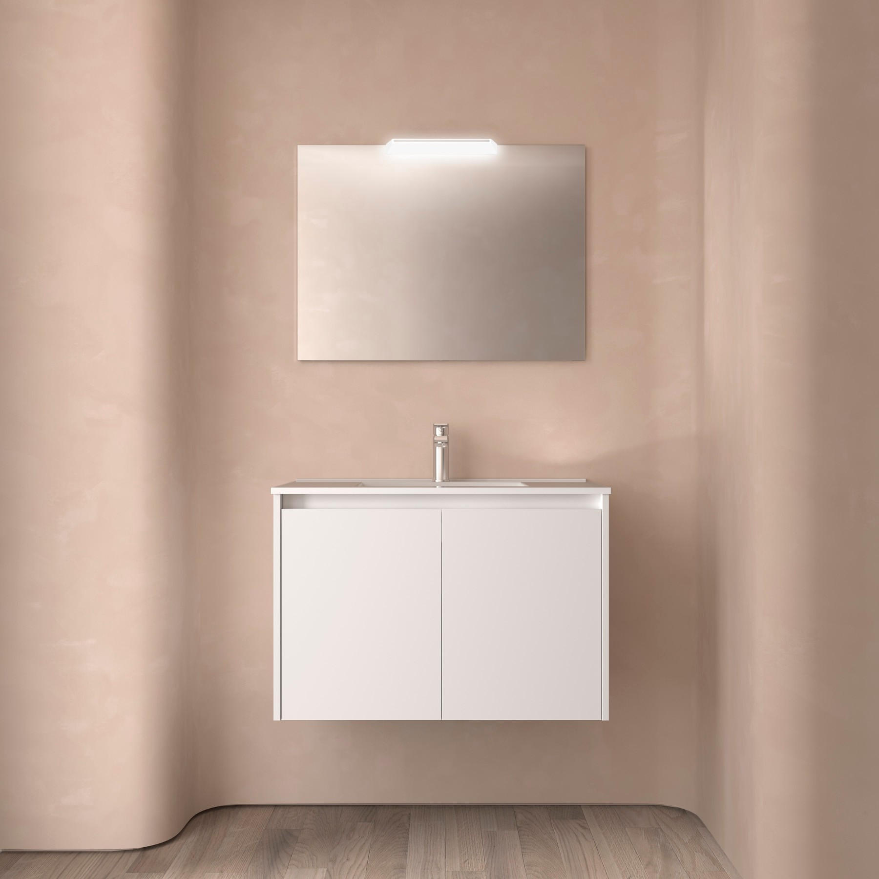 BADEZIMMERMÖBEL NOJA 800 2 Türen WHITE SATIN + Waschtisch + Spiegel - Schwarz, Metall (45/54/80cm) - Salgar
