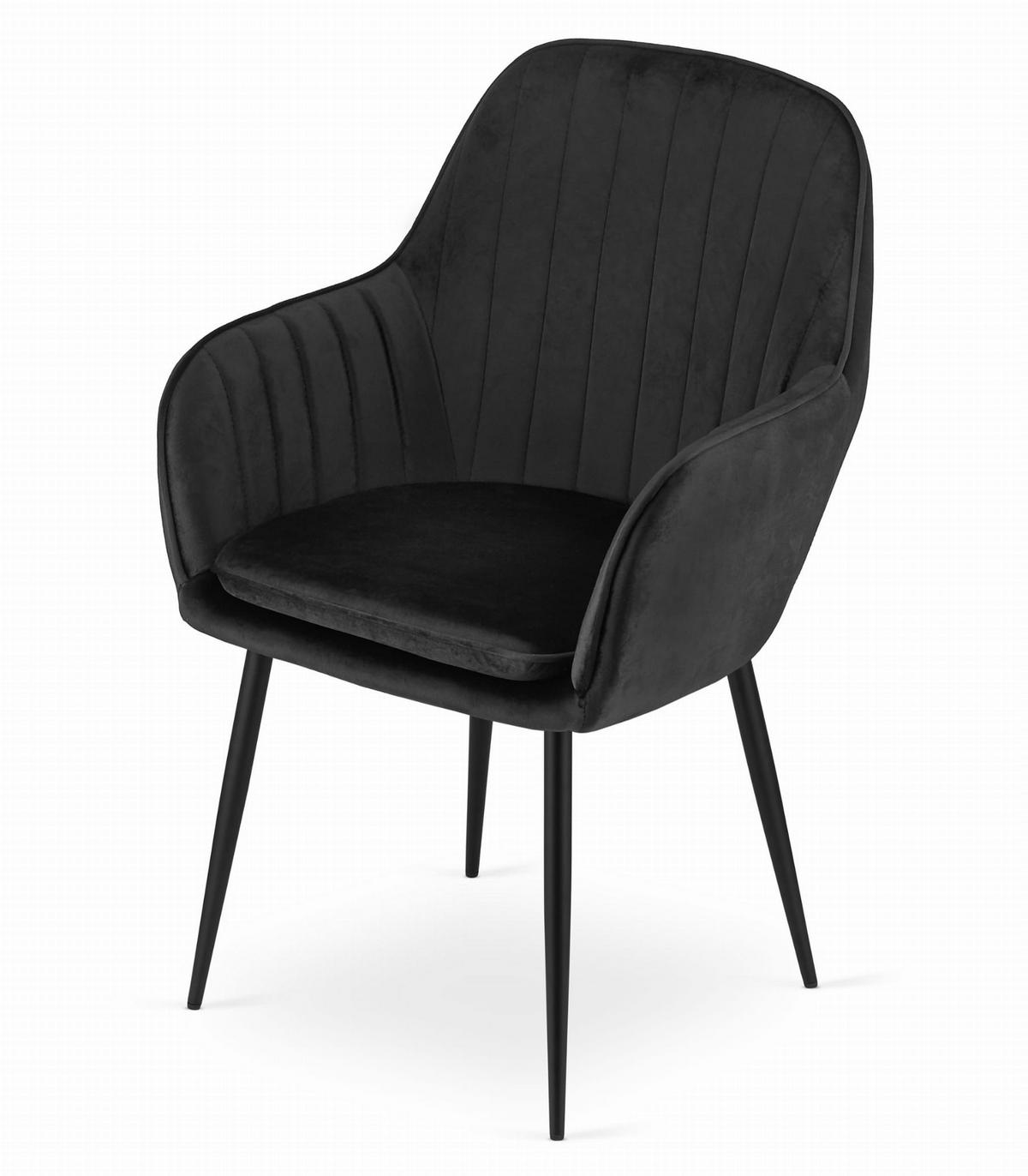 STUHL PRAIANO 4-er Set, Schwarz, Schwarz, mit Samtstoff gepolstert - Schwarz, Textil/Metall (58/87/57cm) - Komodee