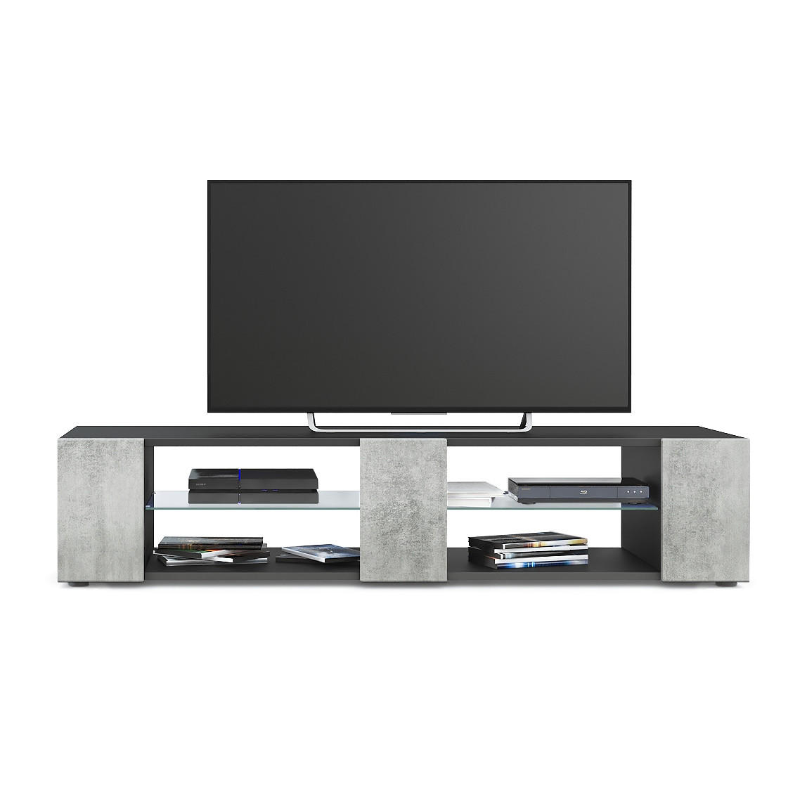 LOWBOARD Movie Fronten in Beton Oxid Optik - Hellgrau, Holzwerkstoff (134/29/39cm) - Vladon