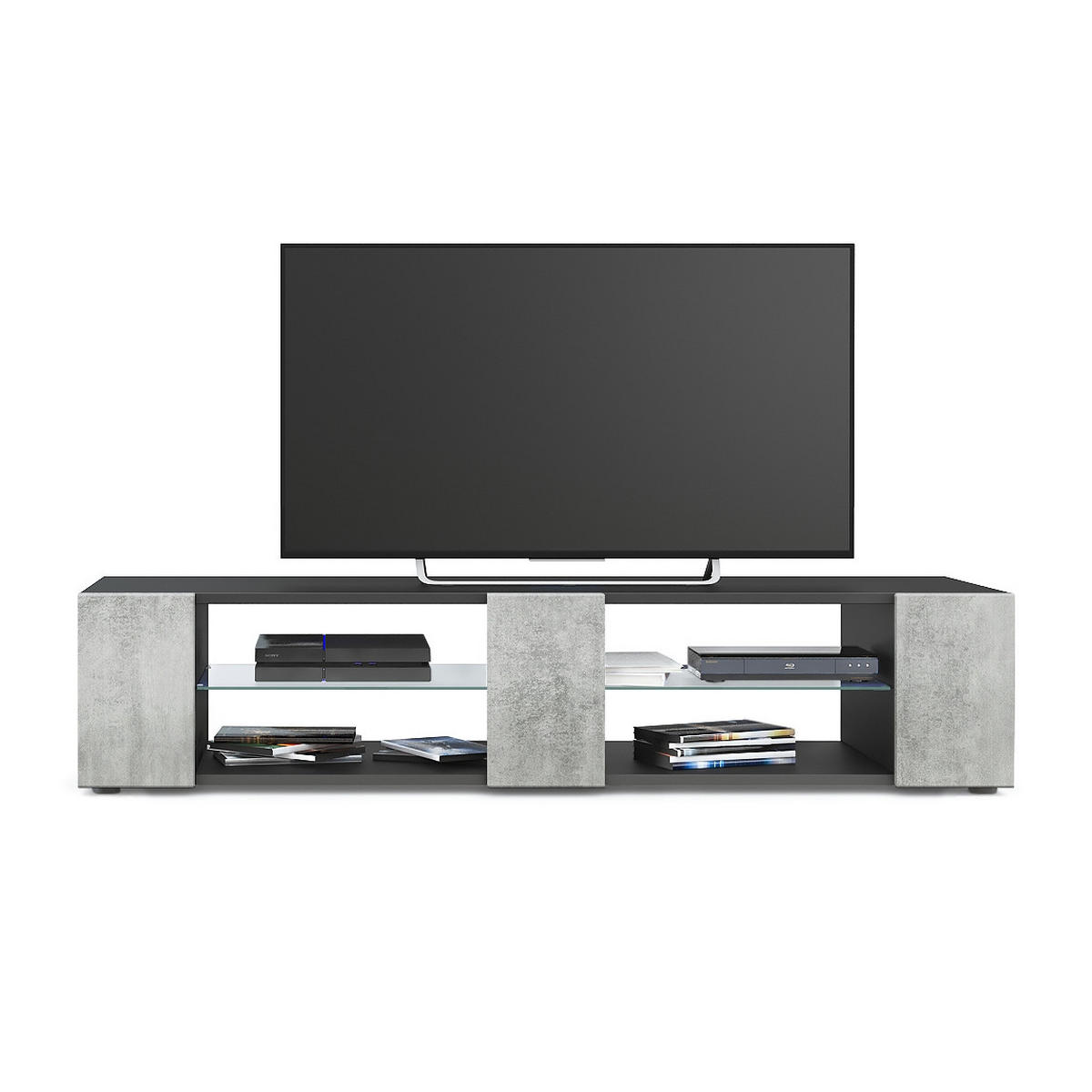 LOWBOARD Movie Fronten in Beton Oxid Optik - Hellgrau, Holzwerkstoff (134/29/39cm) - Vladon