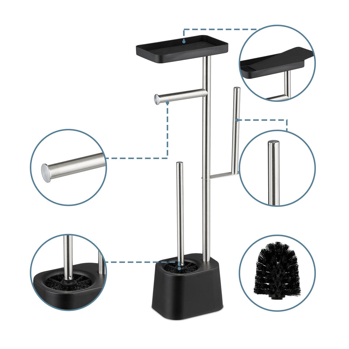 WC-GARNITUR - Schwarz, Kunststoff/Metall (29/65.5/11cm) - Relaxdays