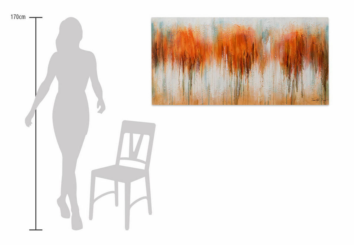 ACRYLBILD HANDGEMALT 120/60 cm - Orange/Grün, Holz/Textil (120/60cm) - KUNSTLOFT