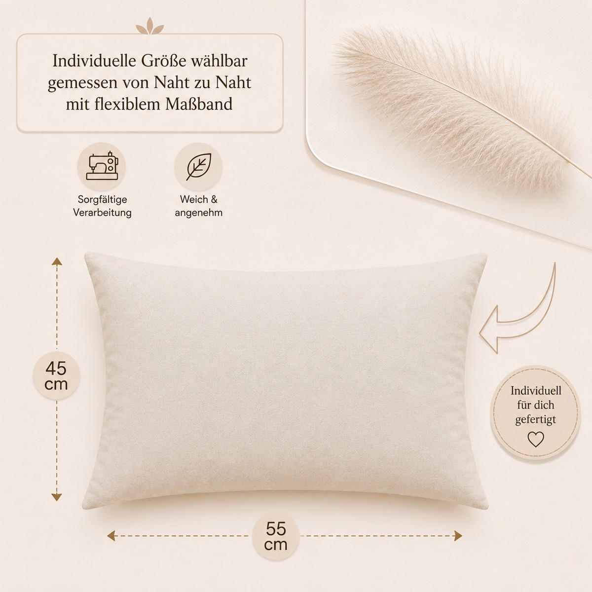 FEDERKISSEN 45/55 cm Baumwolle - Creme, Textil (45/55cm) - TiborTex