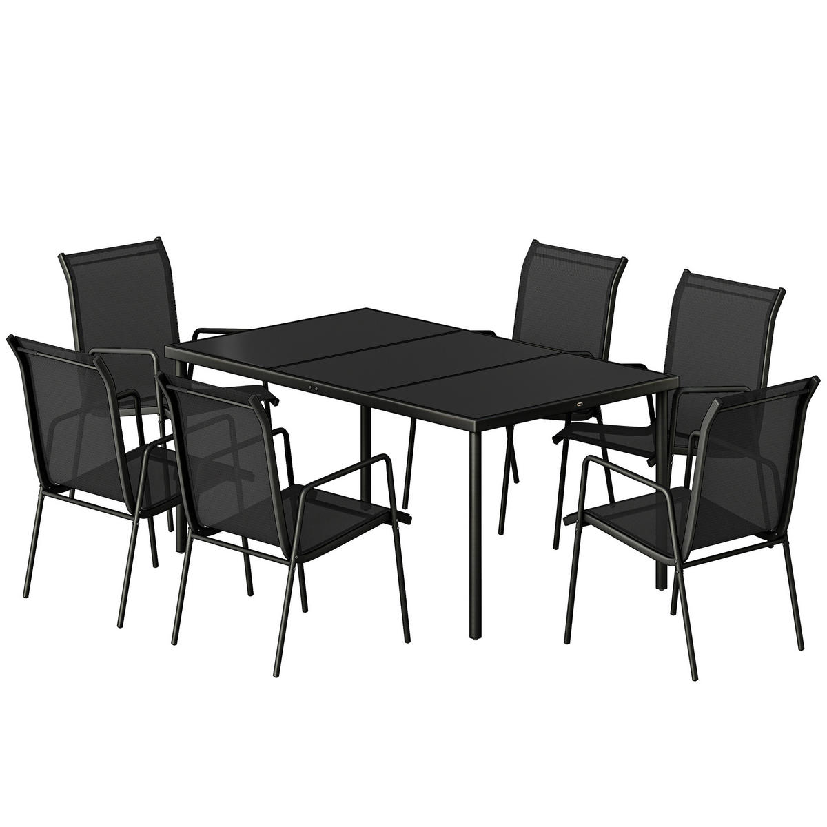 GARTENMÖBELSET 6-teilig,Tisch+stapelbare Textilene-Stühle,schwarz - Schwarz, Metall - Vallsero