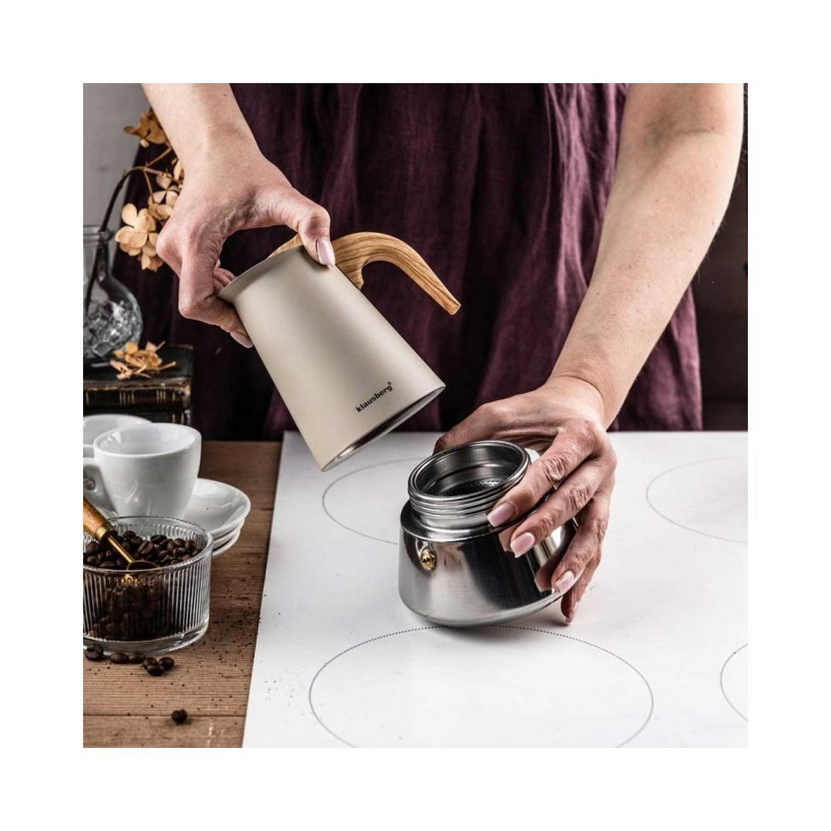 ESPRESSOKOCHER Creme 11.8/14.2/19.2 cm KB7995 - Creme, Metall (14.2/19.2/11.8cm) - Klausberg 