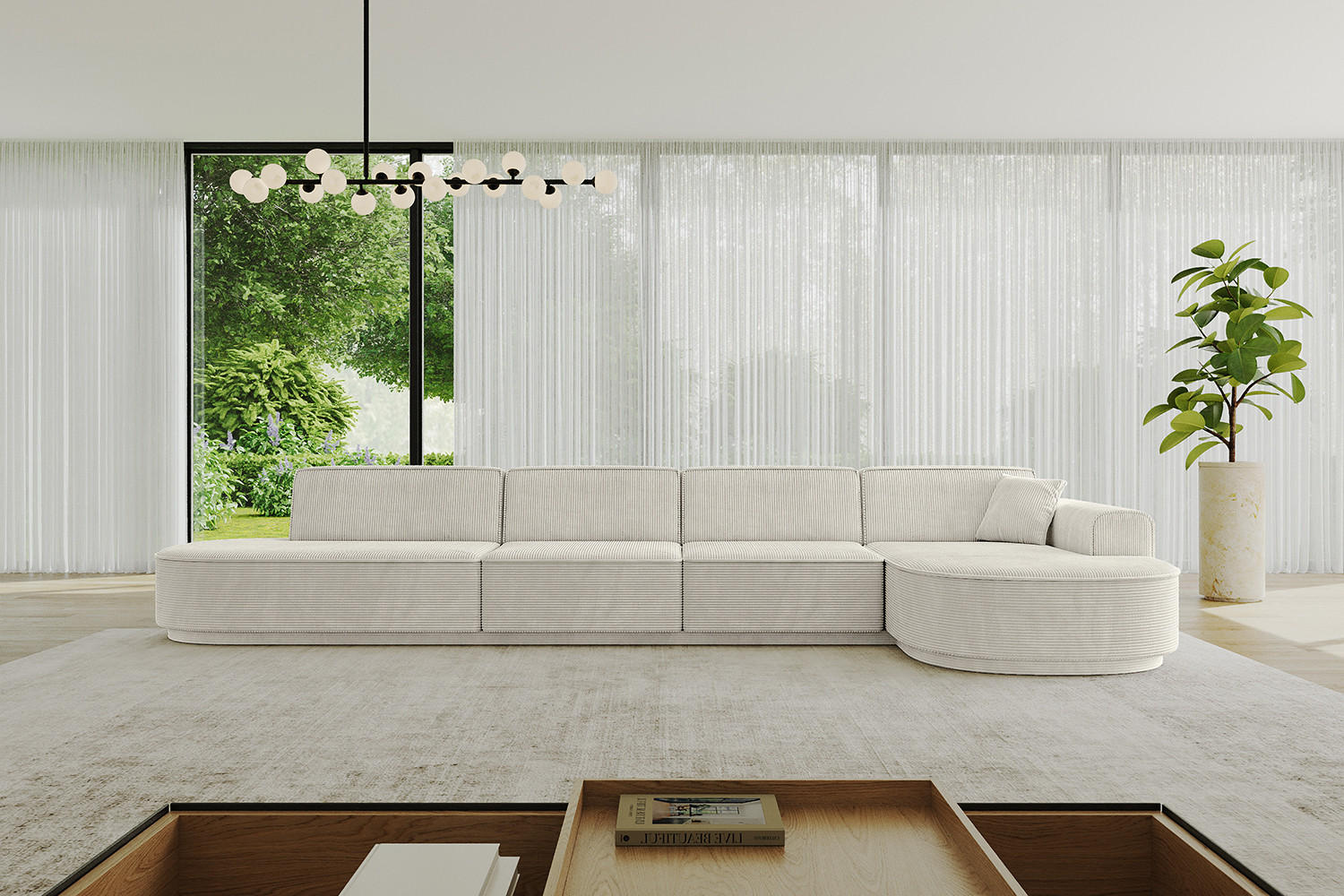 ECKSOFA Ottomane Rechts MARI-L3-v3 - 413x171x83 cm Hellgrau Cord - Hellgrau/Schwarz, Holzwerkstoff/Kunststoff (171/413cm) - ALTDECOR