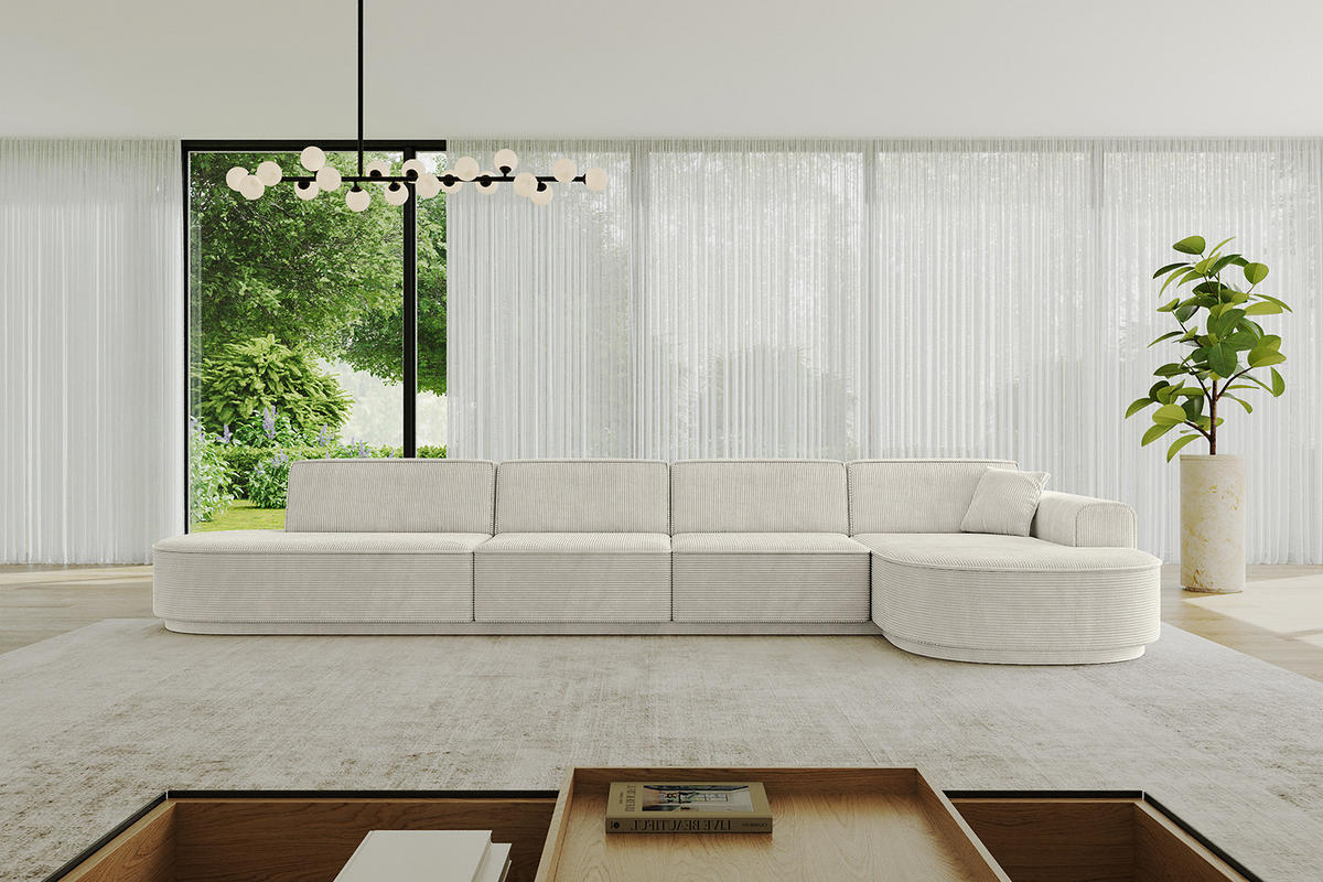 ECKSOFA Ottomane Rechts MARI-L3-v3 - 413x171x83 cm Hellgrau Cord - Hellgrau/Schwarz, Holzwerkstoff/Kunststoff (171/413cm) - ALTDECOR