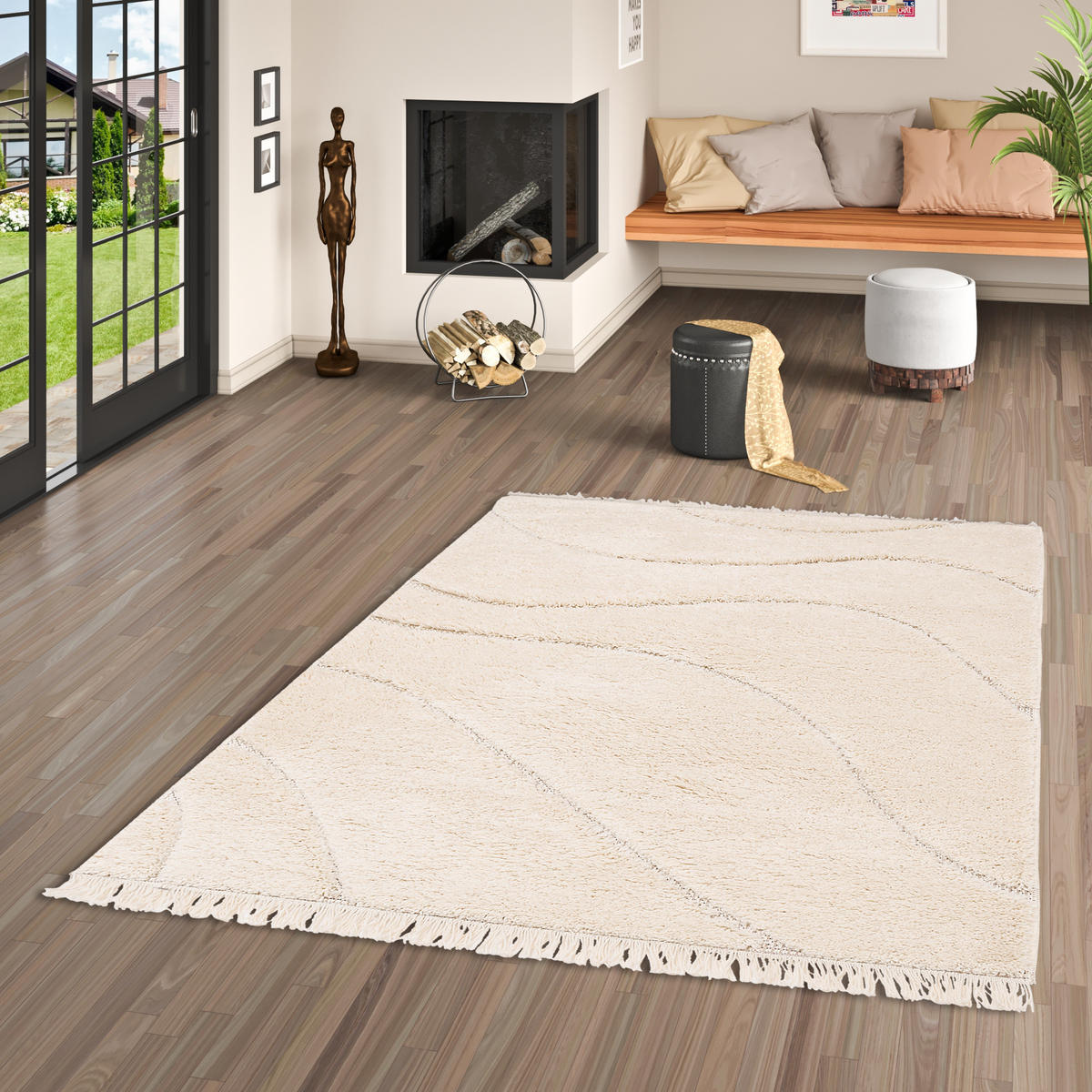 IN & OUTDOOR TEPPICH SHAGGY SYLT WELLEN - Creme, Textil (160/230cm) - Pergamon