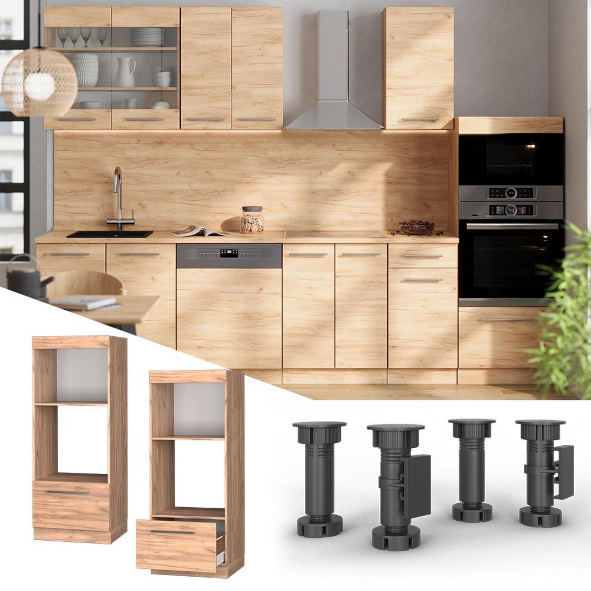 MIKROWELLENSCHRANK Fame-Line Goldkraft Eiche 60 cm - Honigeiche, Holzwerkstoff (60/153.6/58.1cm) - Vicco