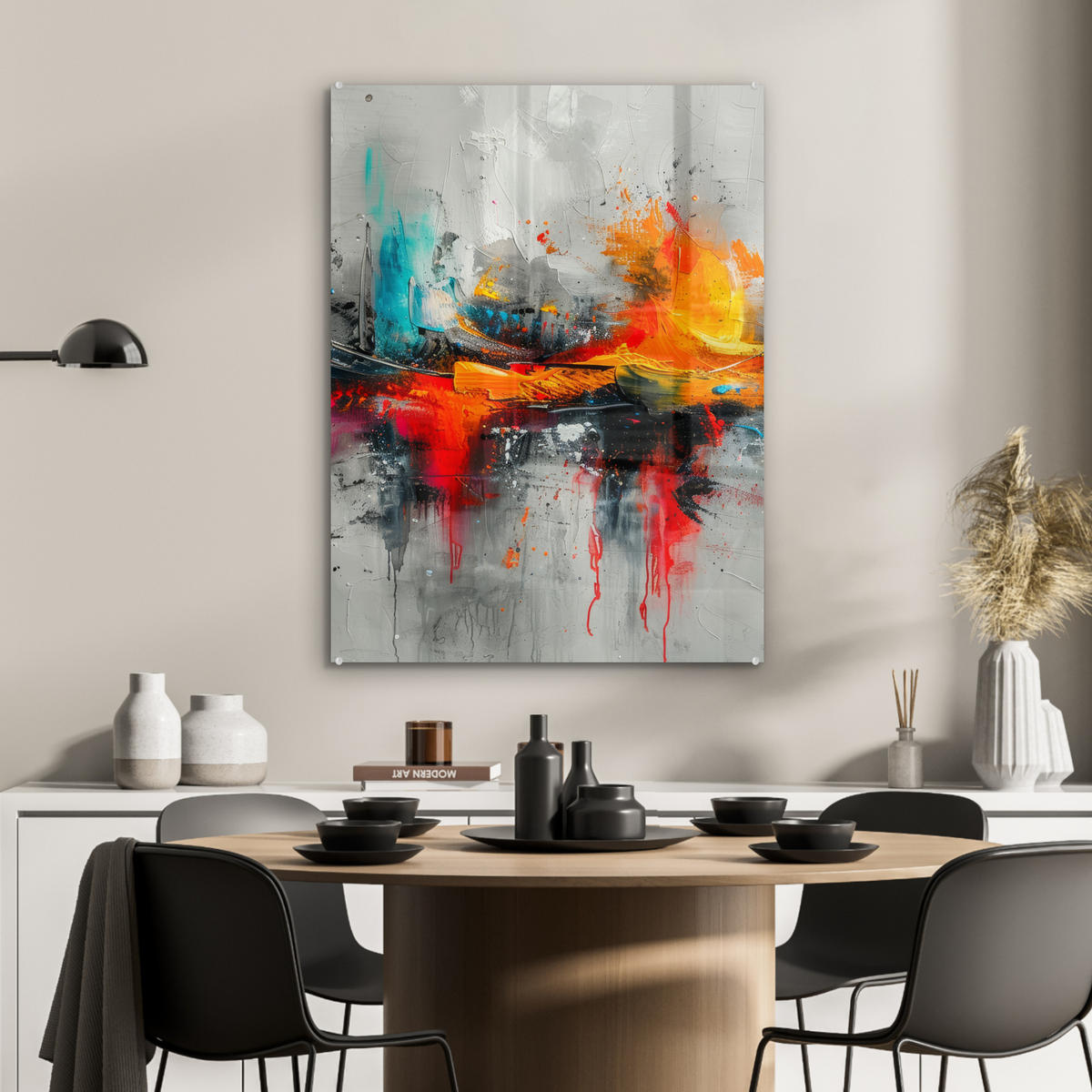 ACRYLGLASBILD Moderne Kunst - Orange - Grau - Abstrakt 60x80 cm - Hellgrau, Glas (60/80cm) - MuchoWow
