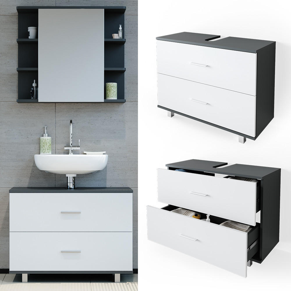 WASCHBECKENUNTERSCHRANK Ilias Anthrazit/Weiß 80 x 60.8 cm - Anthrazit/Weiß, Holzwerkstoff (80/60.8/33cm) - Vicco