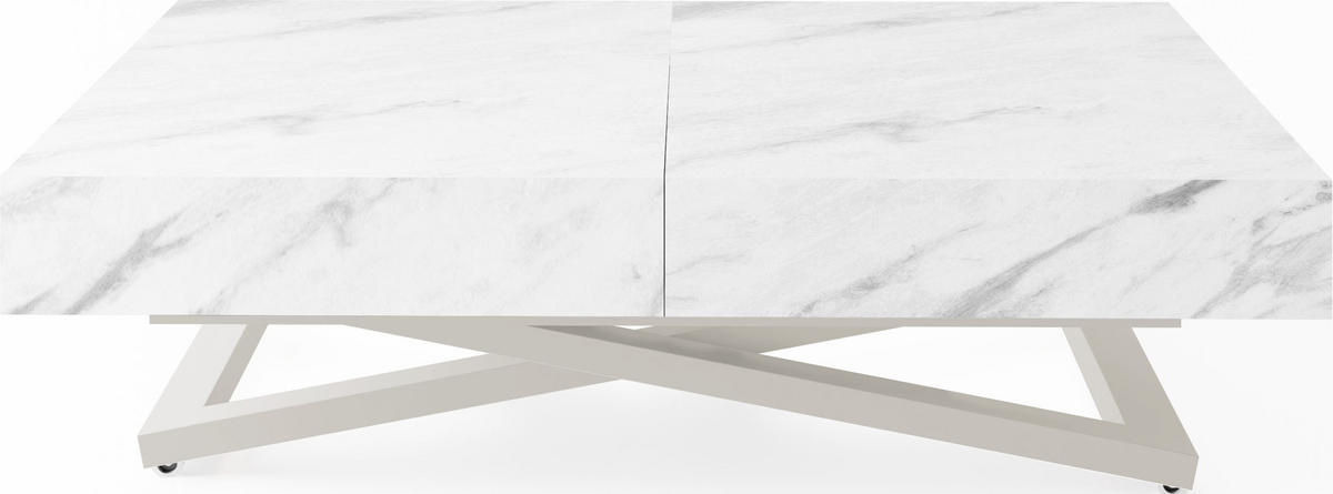 COUCHTISCH Cavetta U höhenverstellbar ausziehbar, Marmor Weiß 120-200/80/27-76 cm - Kaschmir/Ecru, Holzwerkstoff/Metall (80/120/76cm) - WFL GROUP