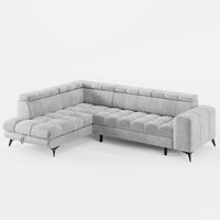 ECKSOFA CANDY CANE Links Grau Velours-Stoff mit Schlaffunktion und Bettkasten - Grau, Textil (264/192cm) - Barchello