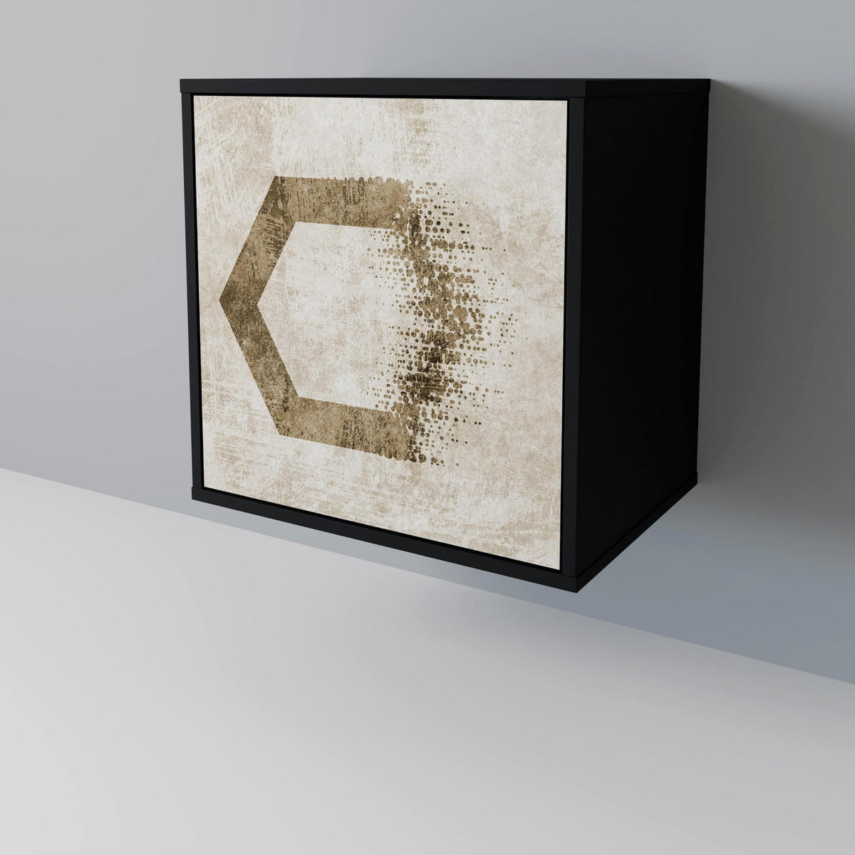 SIDEBOARD HEXAGONAL SHAPES, Schwarz, 57,5x42x72,5 cm, Schwarze Metallfüße - Multicolor/Schwarz, Holzwerkstoff/Metall (57.5/72.5/42cm) - SpaceRebels