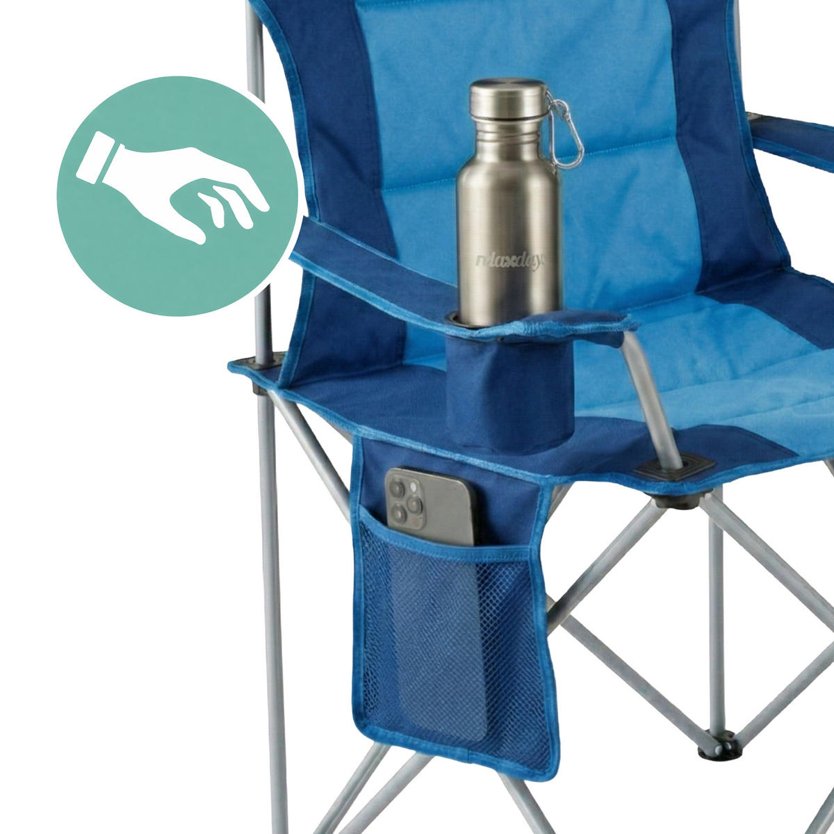 CAMPINGSTUHL Blau faltbar Armlehnen Getränkehalter Tragetasche 108x86x61 cm - Blau, Kunststoff/Textil (86/108/61cm) - Relaxdays