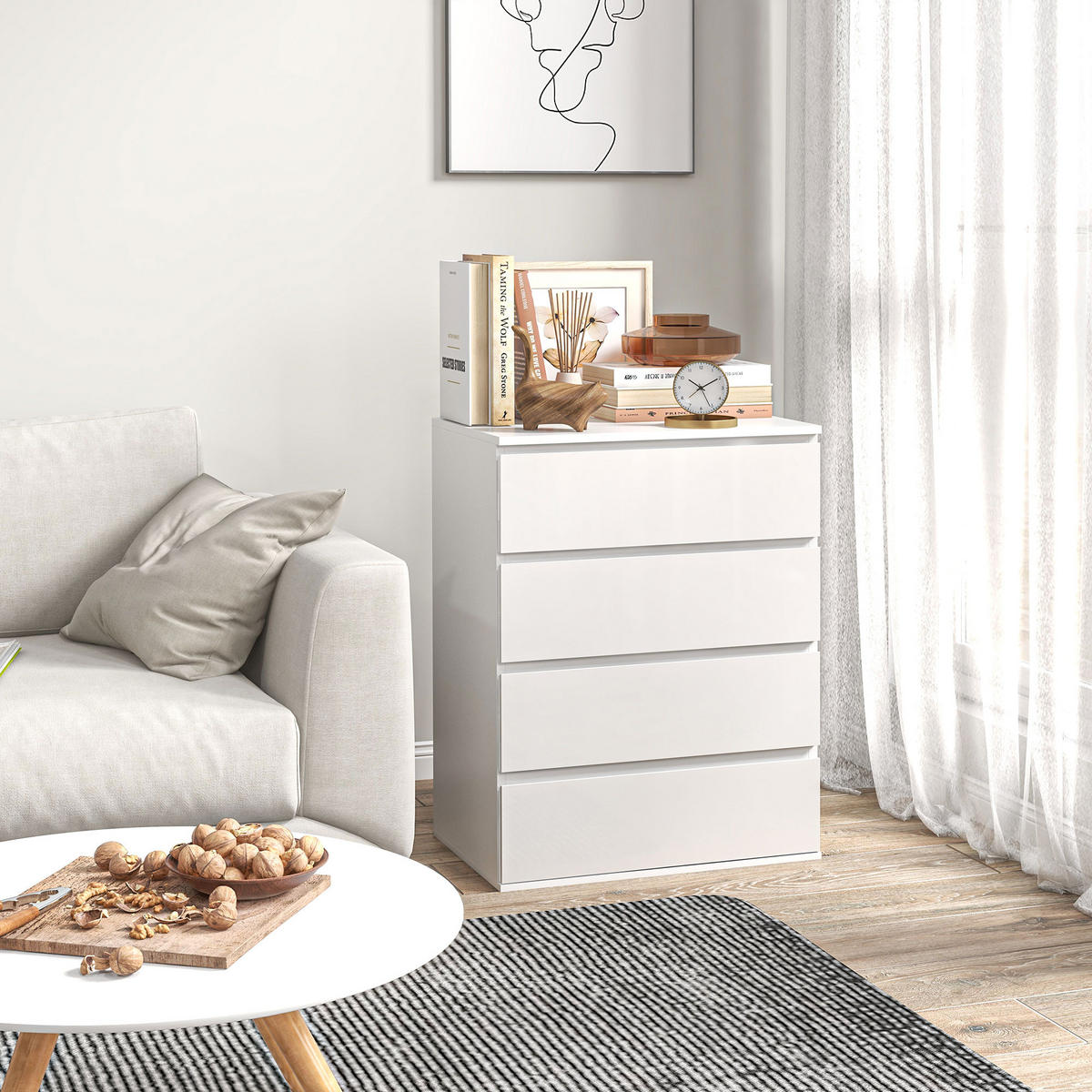 KOMMODE Weiß grifflos 60/40/80 cm - Weiß, Holzwerkstoff (60/80/40cm) - PANGIVO