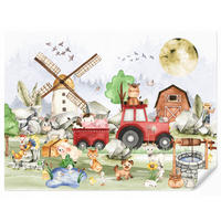 KINDERTAPETE - Bauernhof - Traktor - Kinder - Tiere - 350x260 cm - Weiß, Papier (350/260cm) - OnlyWow
