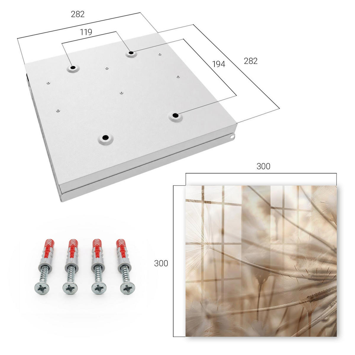 SCHLÜSSELBOX Weiß 30x30 cm – Türöffnung nach rechts - Beige Löwenzahn - Beige, Metall (30/30/5cm) - TULUP