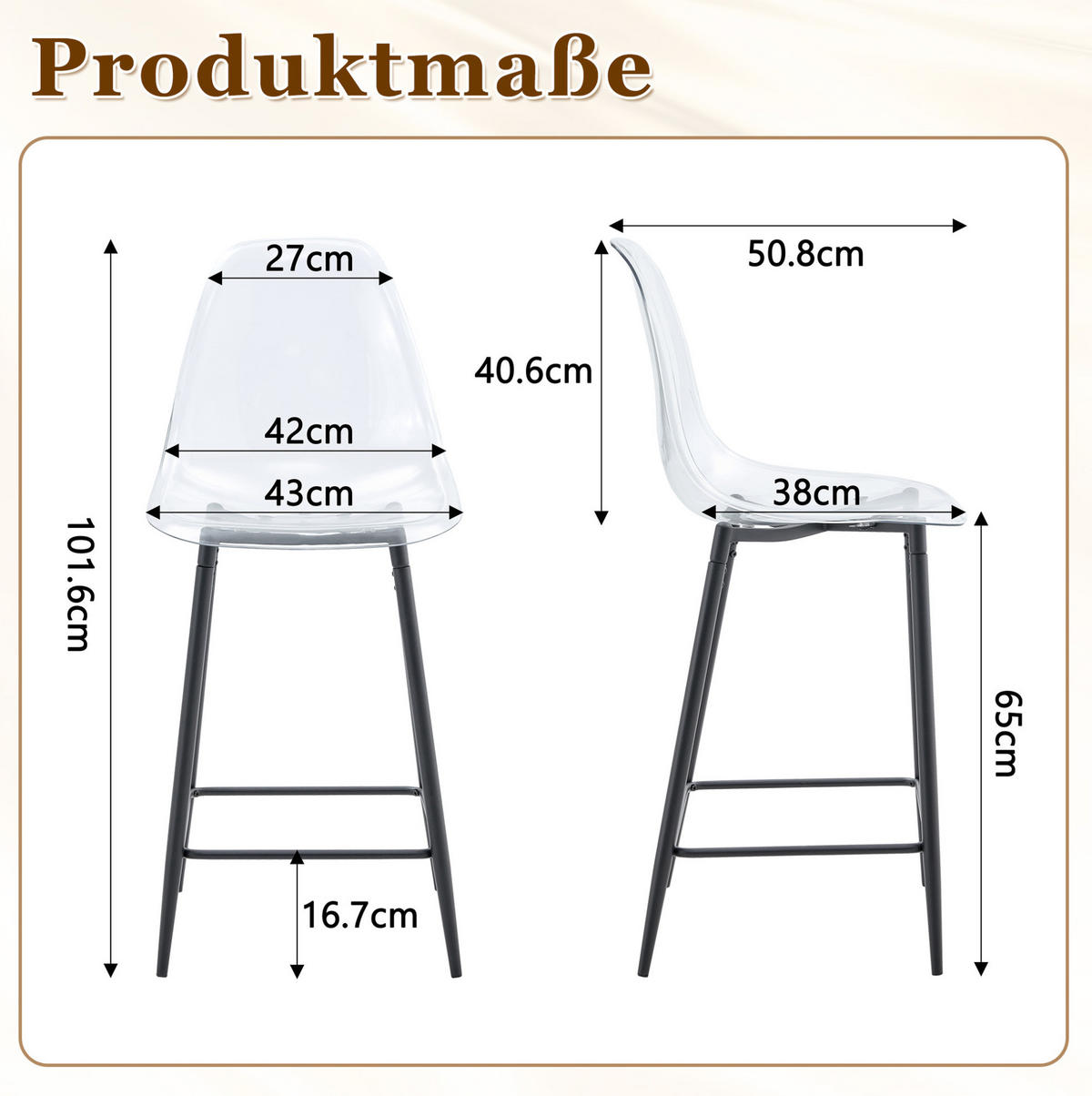 BARHOCKER 68,5/48/47 cm im 4er-Set mit Metallgestell - Schwarz, Kunststoff (45/102/51cm) - MIVRAY