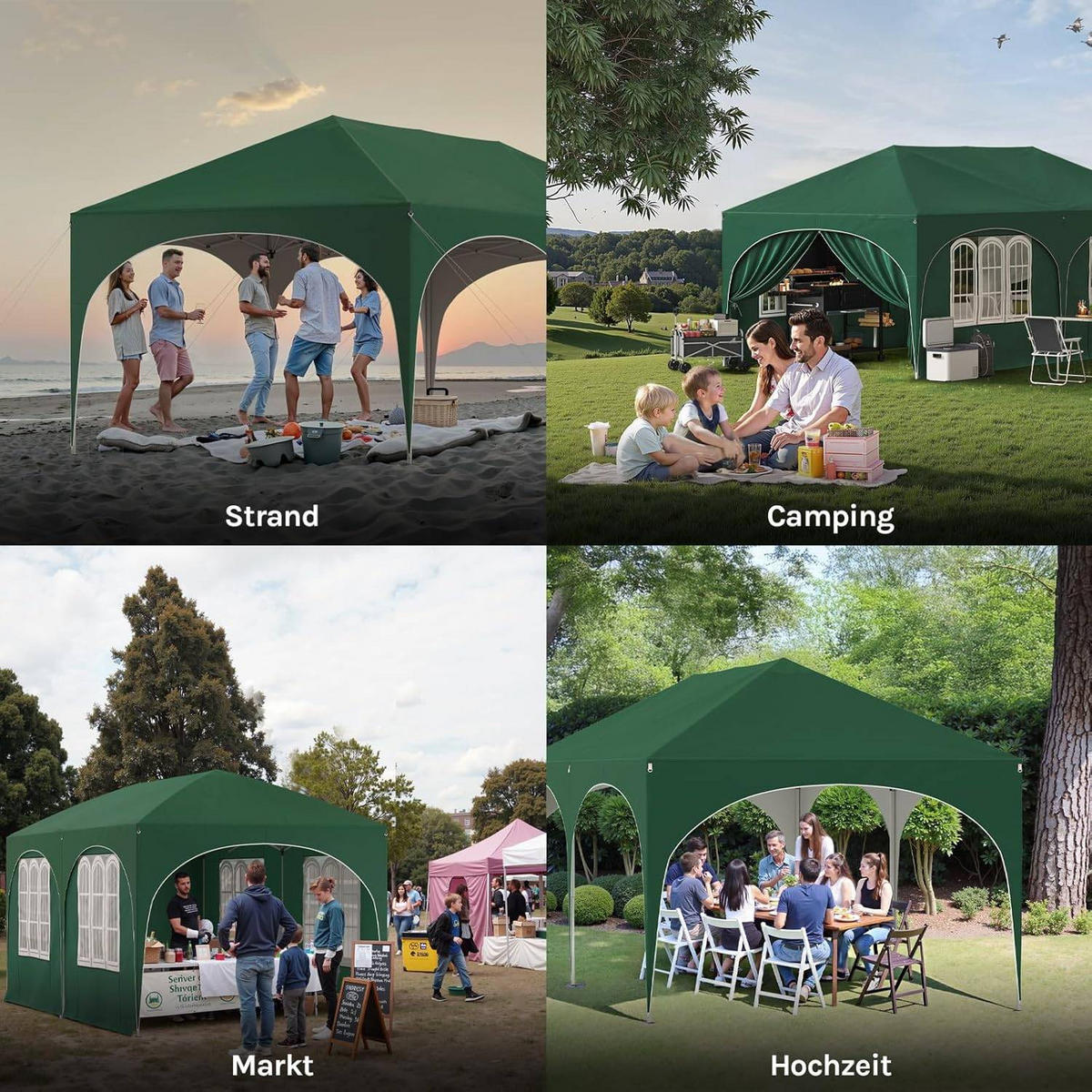 PAVILLON, Faltpavillon 3x6 m, mit 6 Seitenwänden, Grün - Grün, Metall (300/250/600cm) - Woltu