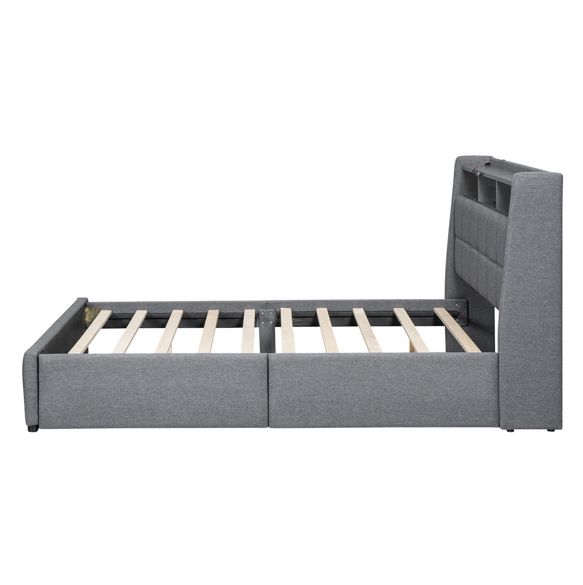 POLSTERBETT 140/200 cm mit LED-Beleuchtung, USB und 2 Schubladen in Grau - Grau, Textil (140/200cm) - BEAOK