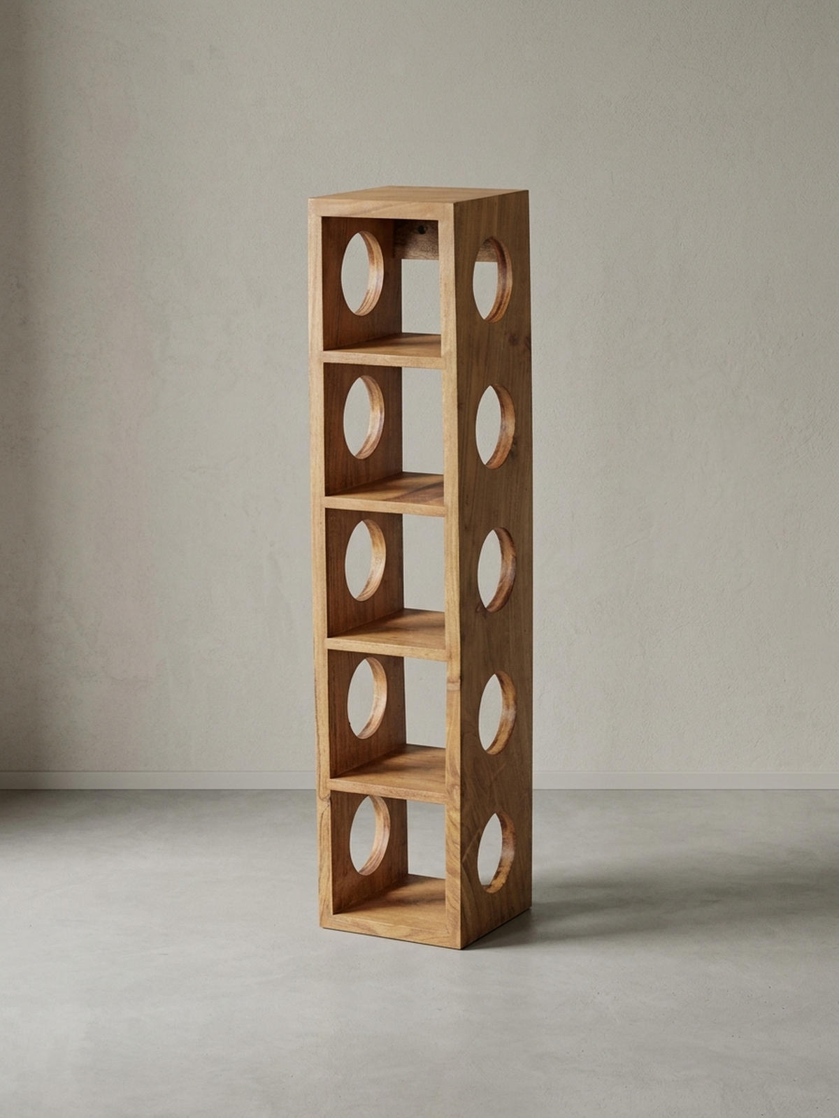 WEINREGAL Massivholz mit 5 Fächern Wandmontage Edelholz-Optik, Beige 70 cm - Beige, Holz (15/70/15cm) - KADIMA DESIGN