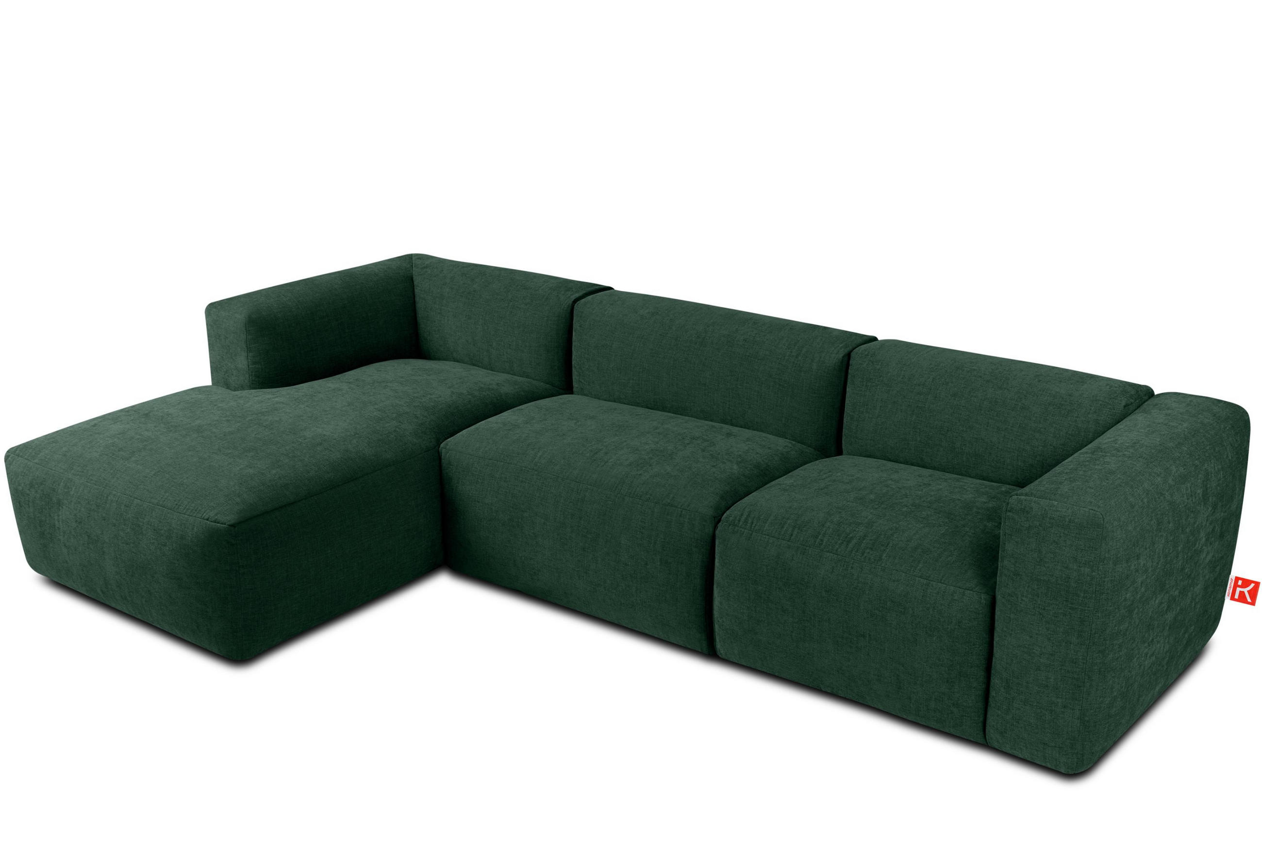 ECKMODULSOFA-LINKS BUFFO mit extrem weicher und bequemer Sitzfläche, Gewebestoff, maritim - Grün, Textil (297/180cm) - KONSIMO®