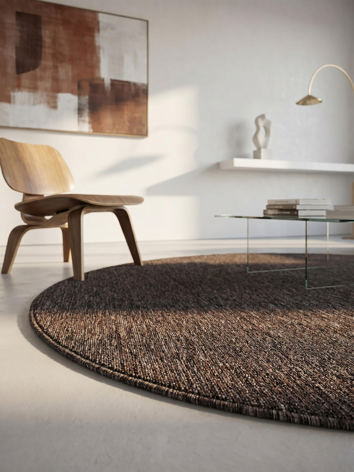 TEPPICH Wohnzimmer Einfarbig Pflegeleicht Waschbar OEKO-TEX Rund Braun 200x200 cm Gekettelt – AMMER - Braun, Textil (200/200cm) - KADIMA DESIGN