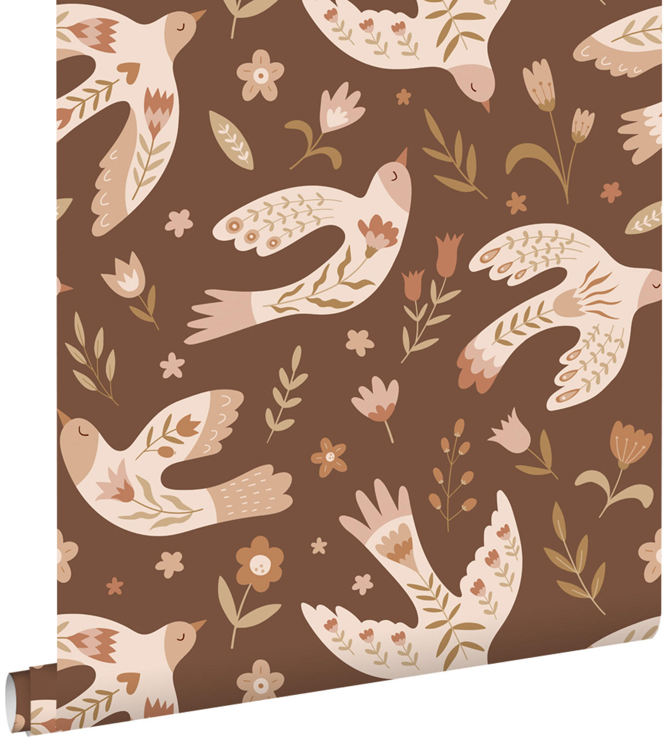 TAPETE Blumen und Vögel 50 x 900 cm - Braun, Papier (50/0.1cm) - ESTAhome