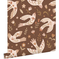 TAPETE Blumen und Vögel 50 x 900 cm - Braun, Papier (50/0.1cm) - ESTAhome