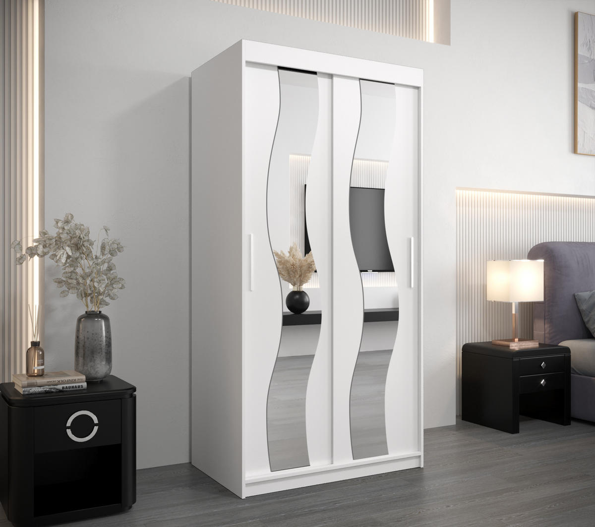 SCHWEBETÜRENSCHRANK 200/100/62 2-türig - Silberfarben/Weiß, Holz/Kunststoff (100/200/62cm) - Abiks Möbel