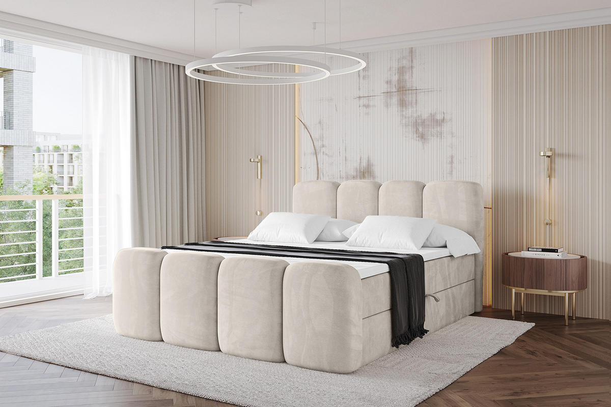 BOXBETT mit Matratze H4 und Lattenrost - NINA-Z - 180x200 cm Casablanca - Beige - Champagner, Holzwerkstoff (180/200cm)