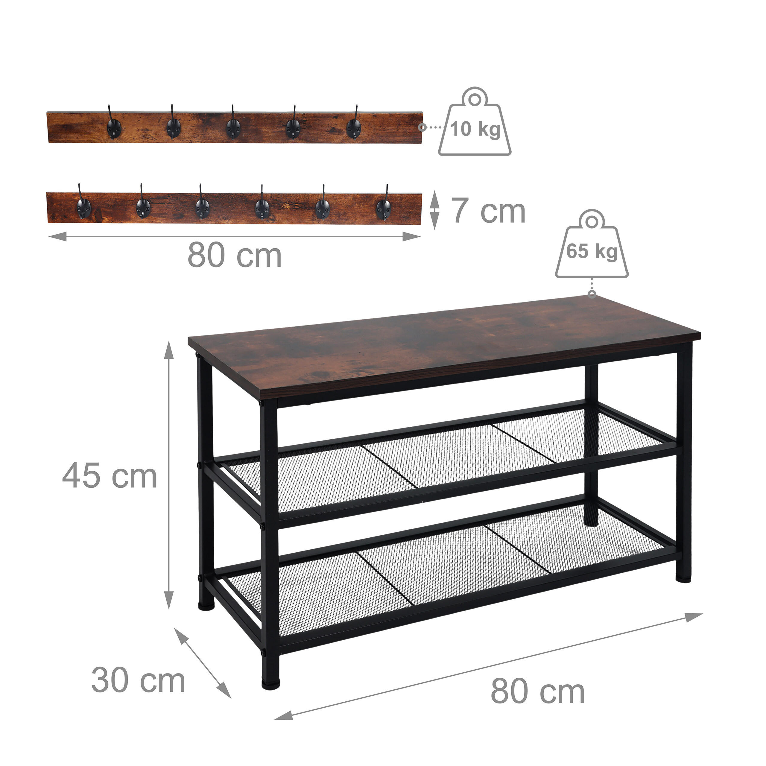 Thumbnail - Relaxdays Schuhregal-Set, Mehrfarbig, Metall, Holzwerkstoff, Rechteckig, 80x45x30 cm, Garderobe, Schuhaufbewahrung, Schu...