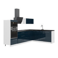 KUHINJA V OBLIKI ČRKE L Fame-Line, Temno modra z visokim sijajem/Bela, 287 x 207 cm, DP Antracit - bela/temno modra, leseni material (287/153.6/60cm) - Vicco