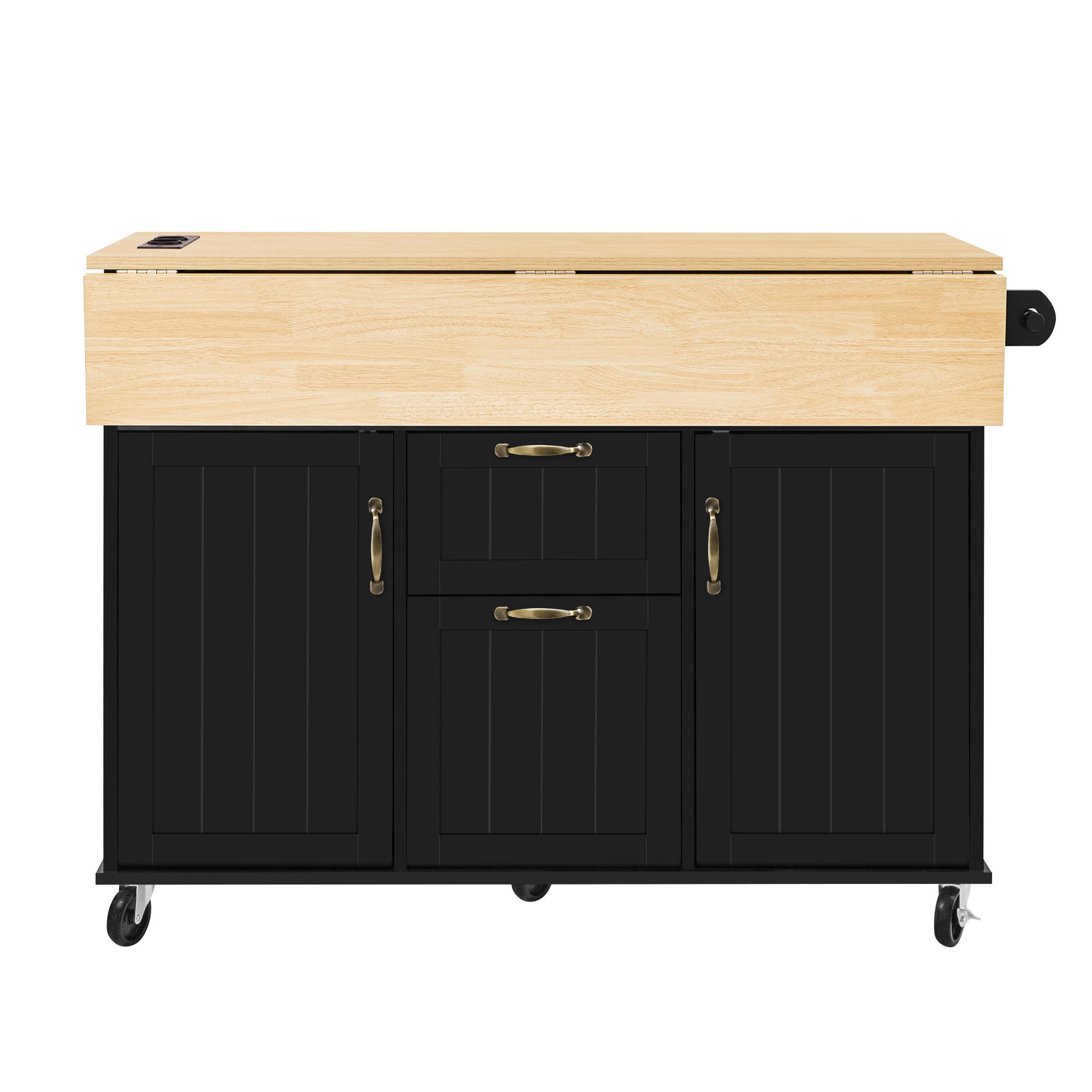 KÜCHENINSEL aus MDF 120x40-80x92 cm Schwarz/Natur mit Rollen & Steckdosen - Schwarz, Holzwerkstoff (120/92/80cm) - Modfu