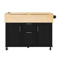KÜCHENINSEL aus MDF 120x40-80x92 cm Schwarz/Natur mit Rollen & Steckdosen - Schwarz, Holzwerkstoff (120/92/80cm) - Modfu