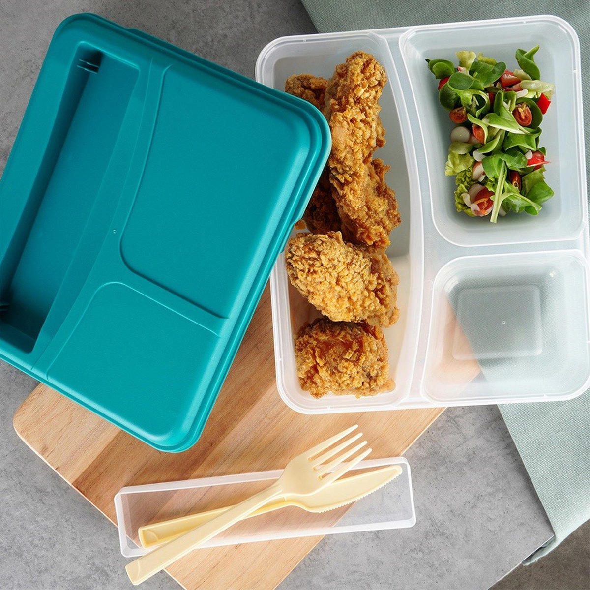 LUNCHBOX mit Besteck 1,3 l - Blau, Kunststoff (23/5.5/19.5cm) - Excellent Houseware