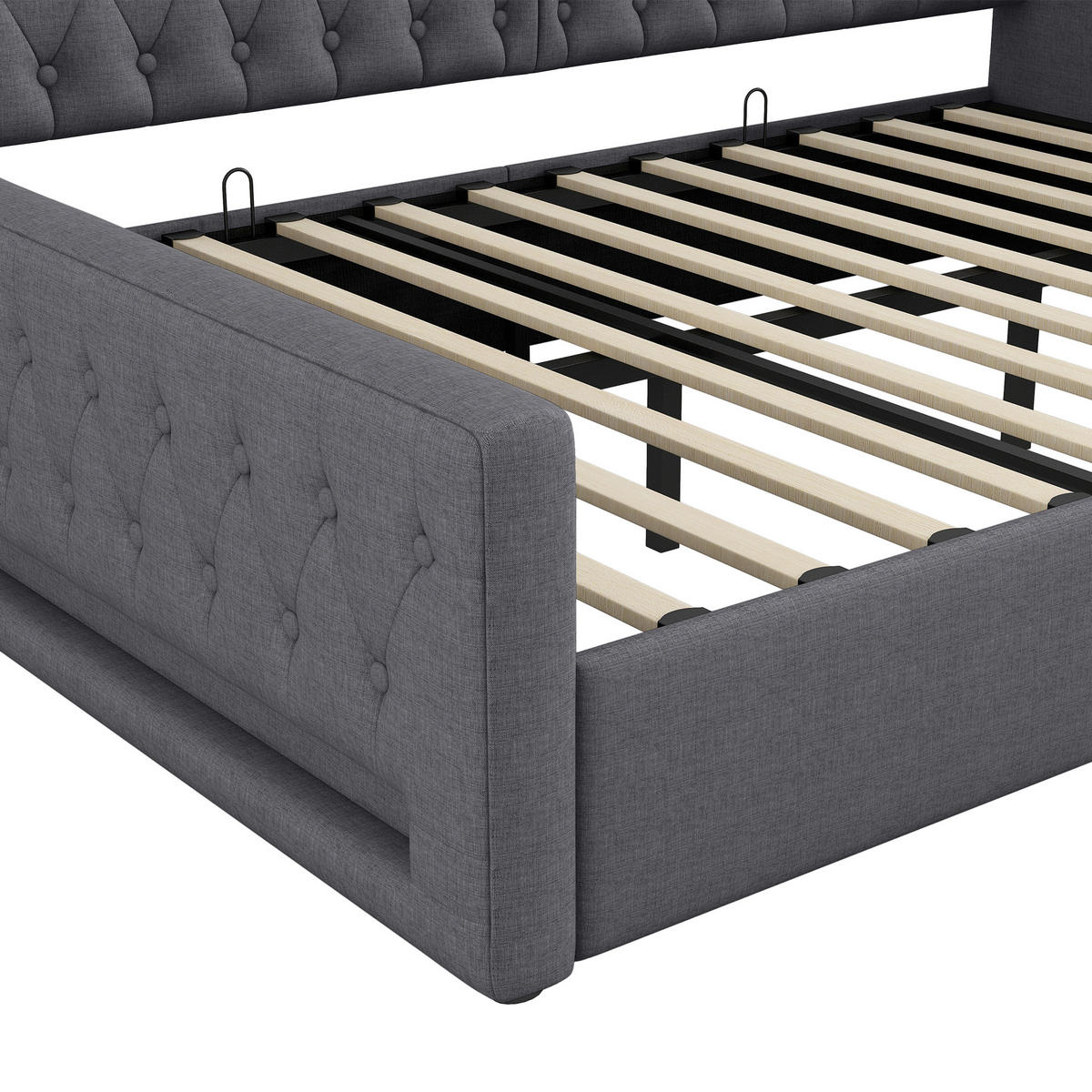 POLSTERBETT 140/200 cm in Grau Leinen mit Stauraum und LED - Grau, Holzwerkstoff/Textil (140/200cm) - CHICFURN
