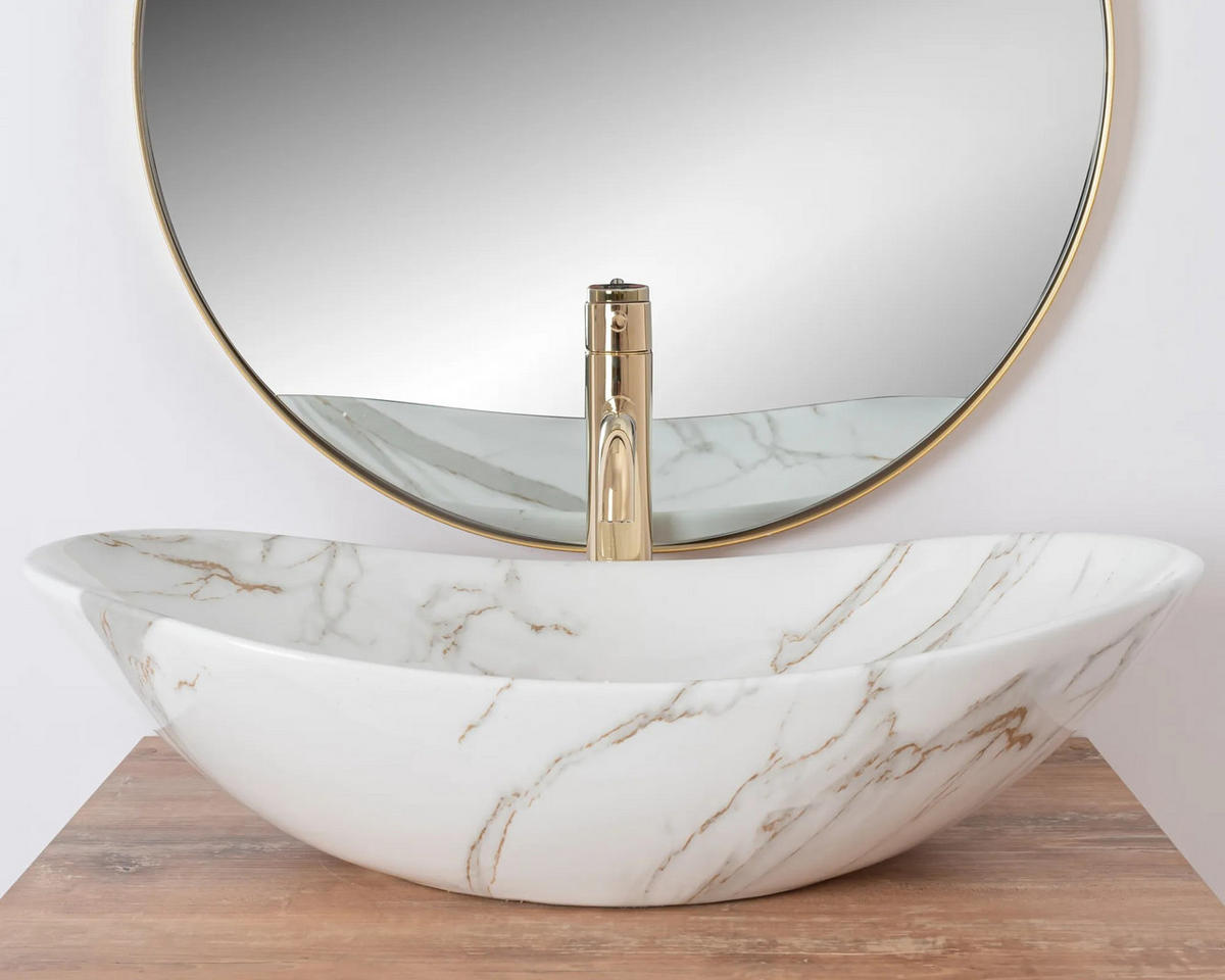 AUFSATZWASCHBECKEN Rea Royal Shiny Aiax Marmor - Weiß, Keramik (36/16/62cm) - REA