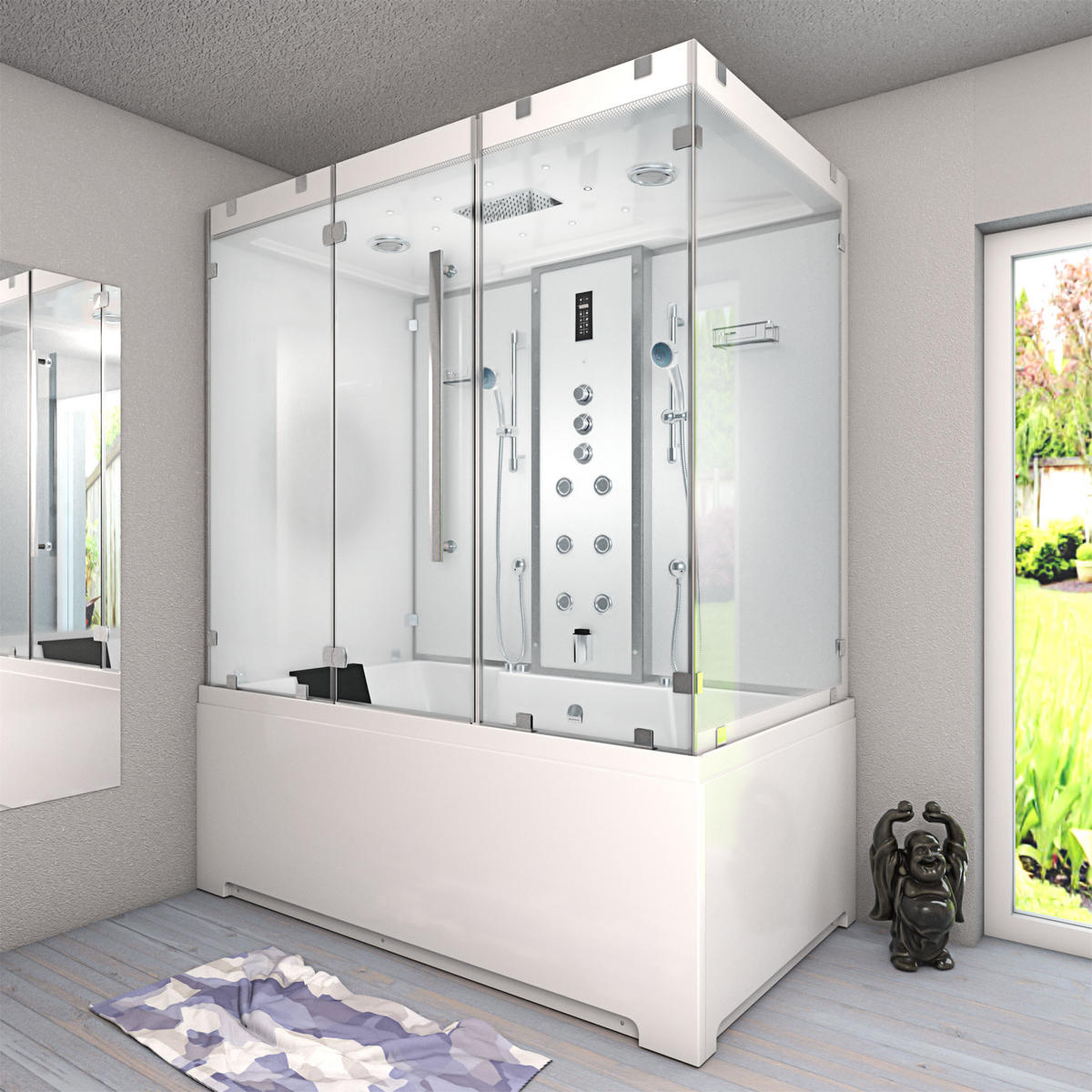 BADEWANNE Dusche K80-WS-TH-A-EC-SC-EA Duschtempel - Weiß, Glas/Kunststoff (100/180/228cm) - AcquaVapore by Sandra Jentho