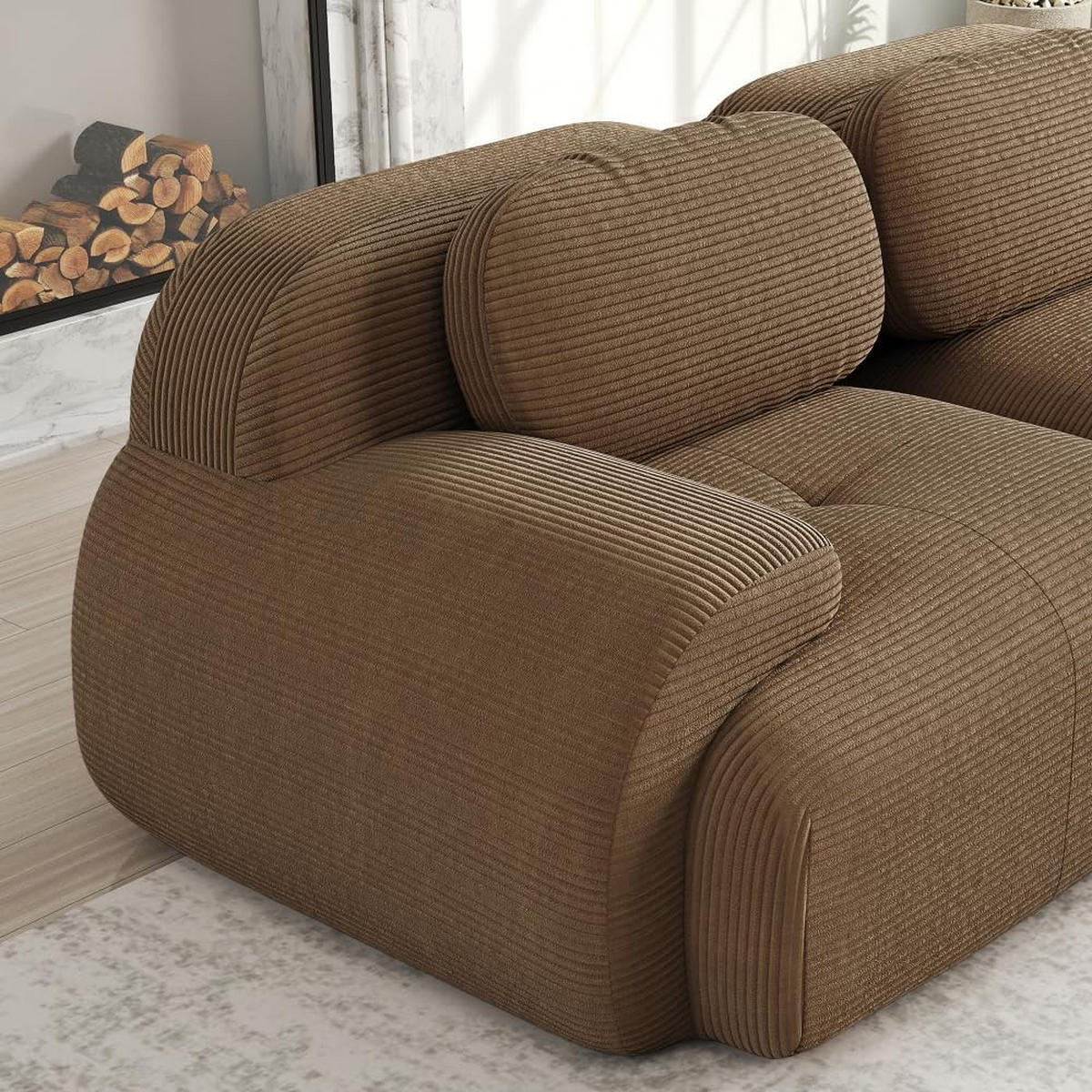 SOFA Loveseat mit gebogenen Armlehnen und rutschfester Unterseite, Braun - Braun, Textil (138/70/103cm) - Kaket