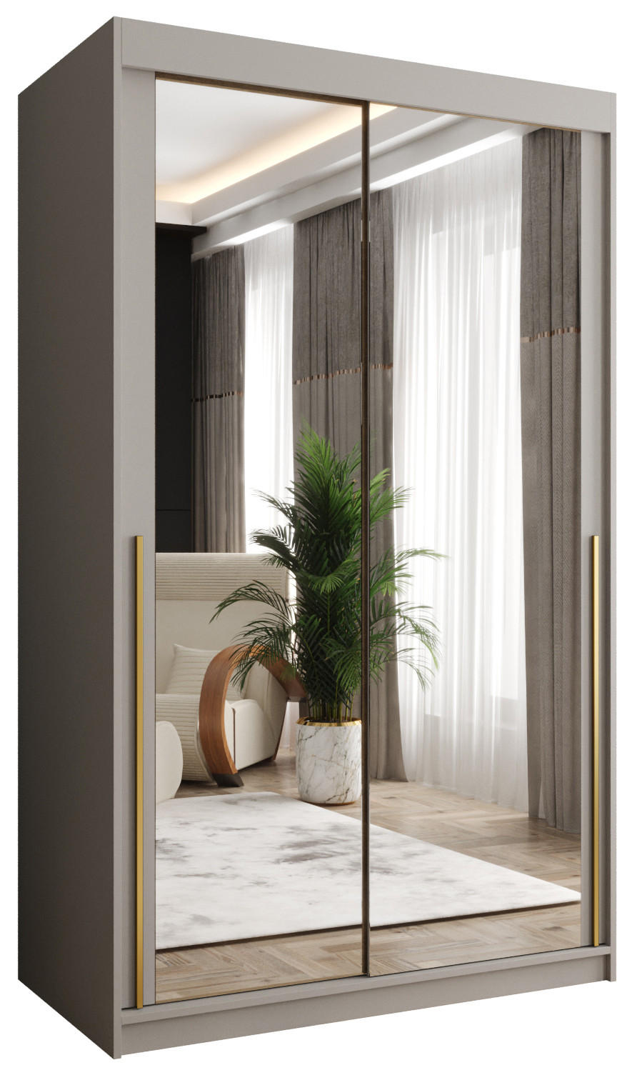 SCHIEBETÜRENSCHRANK mit Spiegel 120 cm Breite Kaschmir mit Goldgriff - Kaschmir/Goldfarben, Holzwerkstoff (120/200/62cm) - Home Collective