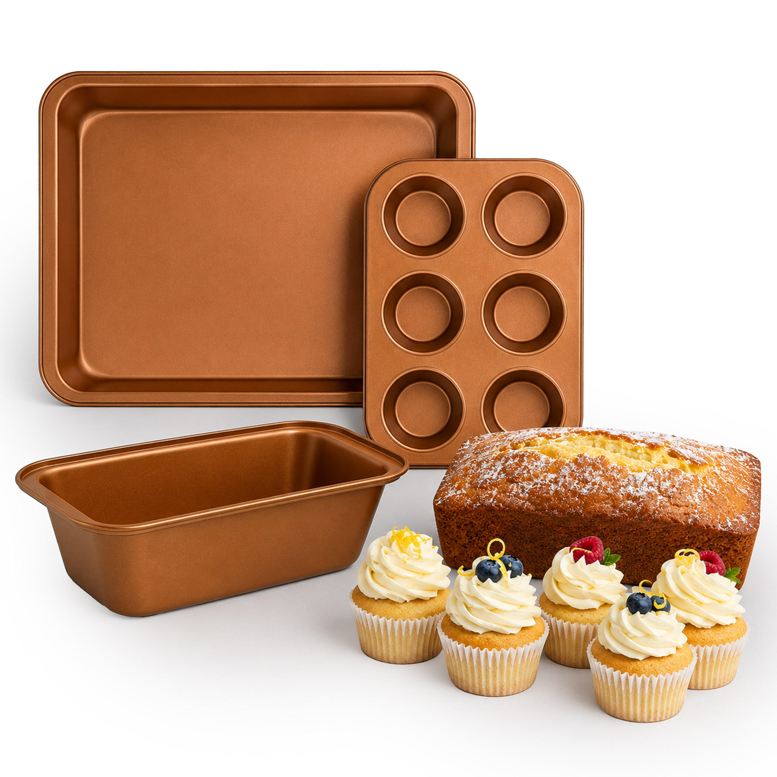 BAKFORMSSET Koppar 3-delars-set - Kopparfärgad, Metall - Relaxdays