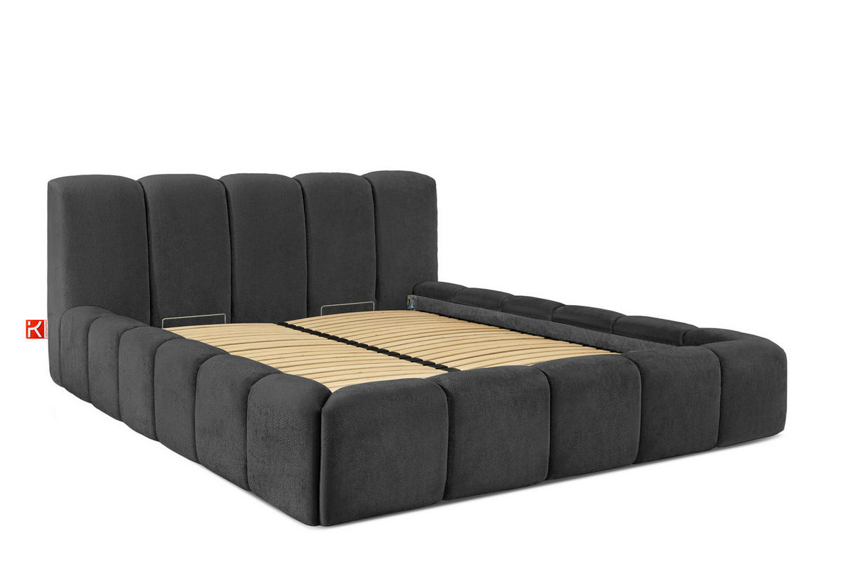 POLSTERBETT OLMIRA - Anthrazit/Schwarz, Holz/Holzwerkstoff (162/203cm) - KONSIMO®