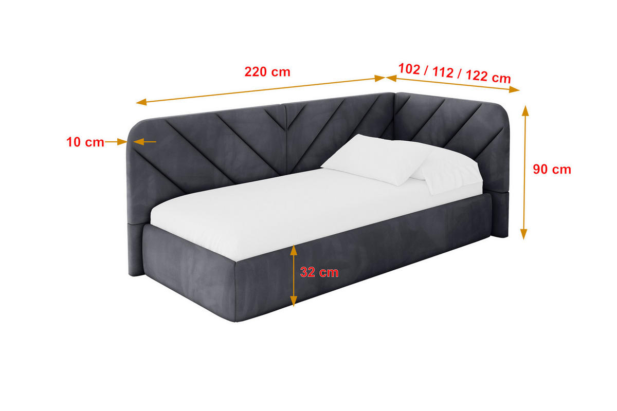 EINZELLBETT Jugendbett mit Bettkasten und Matratze H3/H4, Links - FIKY 90x200 Dunkelgrau - Dunkelgrau, Holzwerkstoff/Textil (90/200cm) - ALTDECOR