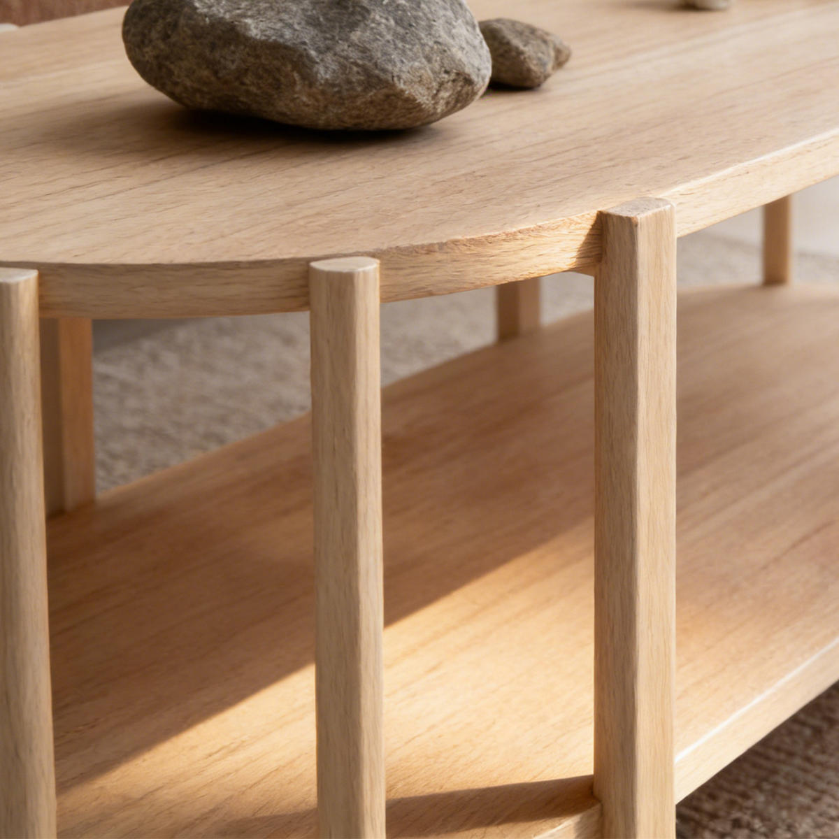 COUCHTISCH Ovaler Stauraum-Tisch 119 cm – Moderner Holzoptik-Couchtisch, Minimalistisches Design, MDF, Holzfarbe - Naturfarben, Holzwerkstoff (119/60/40cm) - Ej. Life