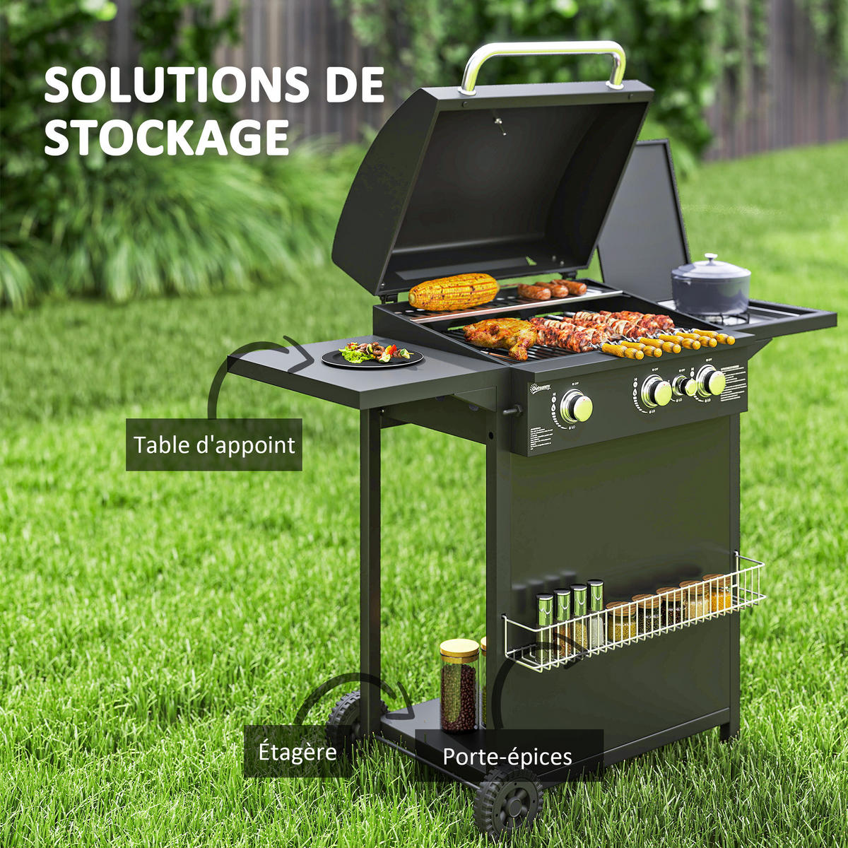 GASGRILL DE-18620 3+1 Brenner 9,5 kW mit 2 Grillrosten Schwarz - Schwarz, Metall (58/98/123cm) - ComfortXL